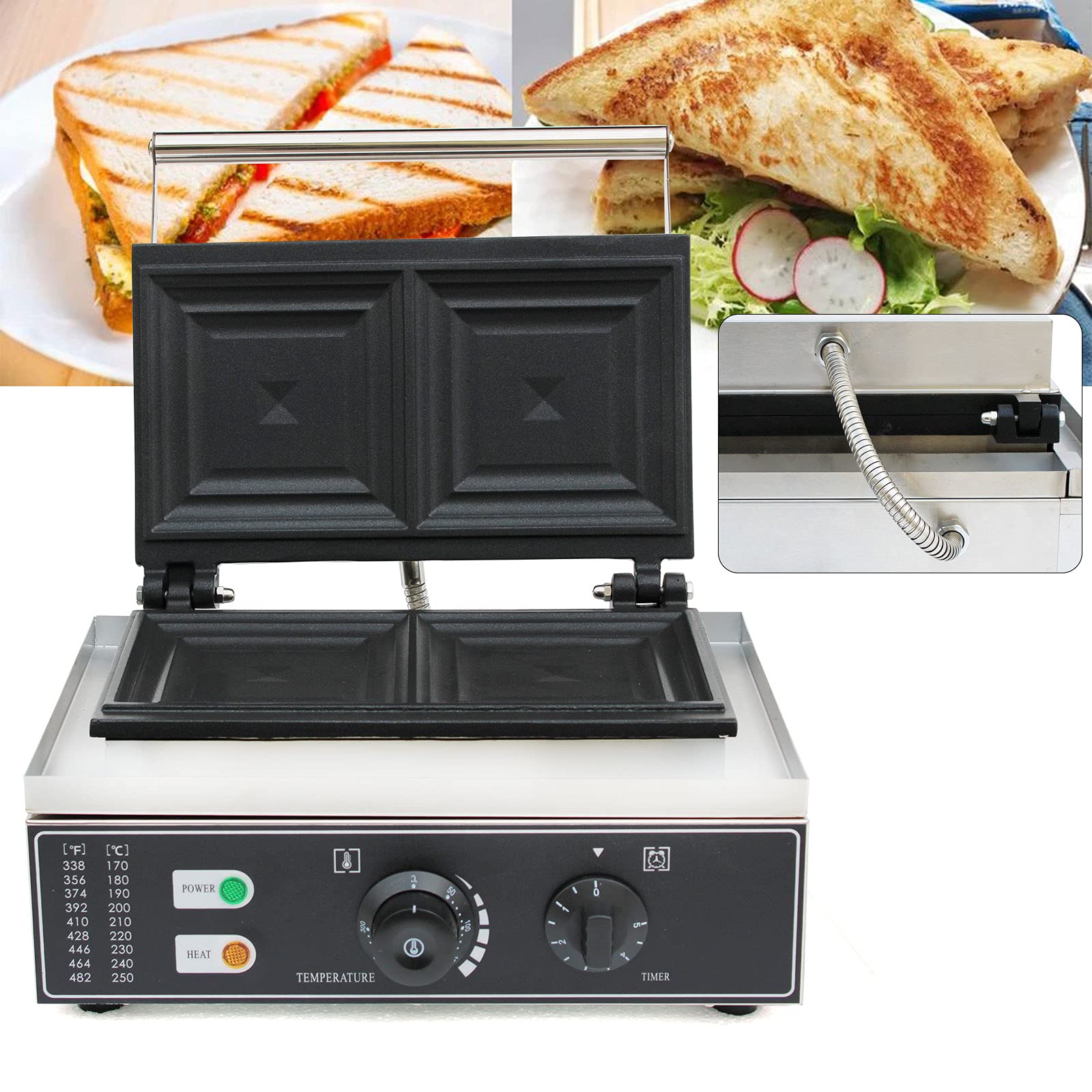 2-in-1 Commercial Sandwich Maker - 1500W Electric Grill & Toaster with Nonstick Plates & Adjustable Temperature - Perfect for Bakeries, Restaurants & Home Breakfast - Make Grilled Cheese, Paninis & Hot Sandwiches Easily