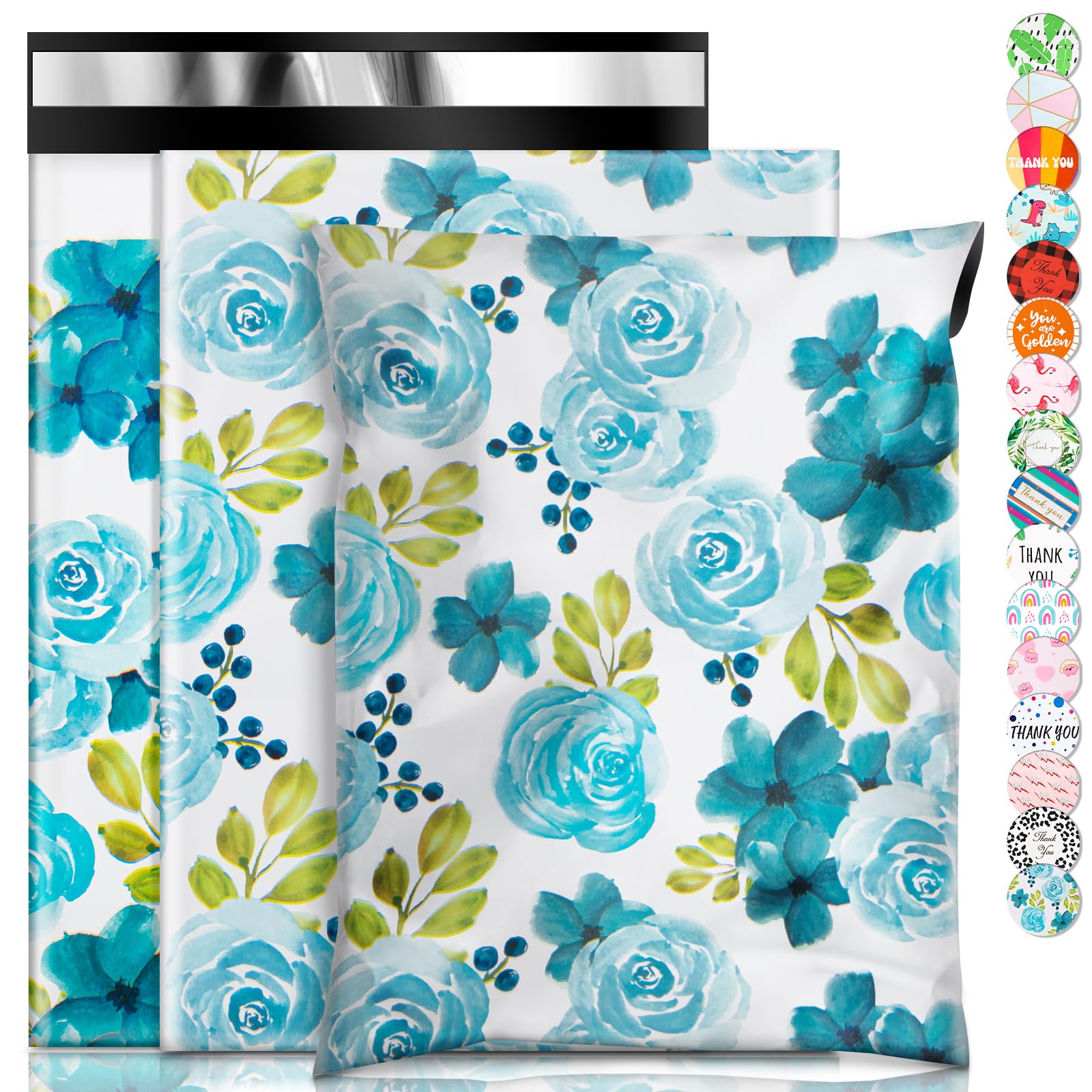 100PCS 10x13 Inch Blue Rose Poly Mailers - Waterproof Shipping Bags, Durable Mailing Envelopes for Ecommerce, Small Business Packaging | Perfect for Clothing, Jewelry & Online Store Shipments