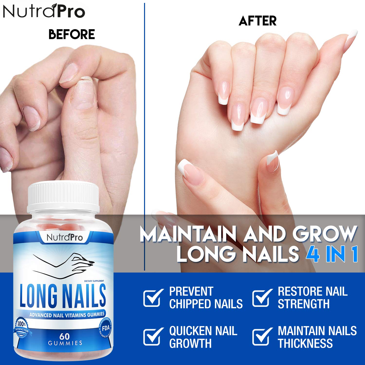 NutraPro Nail Growth Vitamins Gummies with Biotin & Collagen - Strengthen & Repair Brittle Nails, Prevent Chipping & Breakage - Perfect for Weak, Damaged Nails from Gel Manicures or Daily Wear