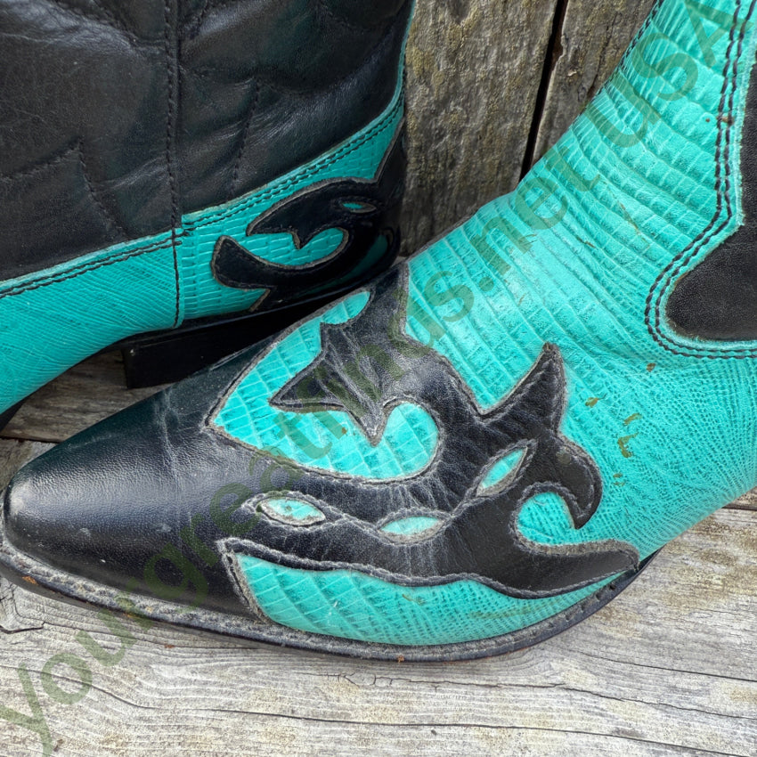 Sundance Flings Black & Turquoise Western Boots for Women - Cowgirl Boots Size 7 | Perfect for Country Dancing, Rodeos & Western Fashion Outfits
