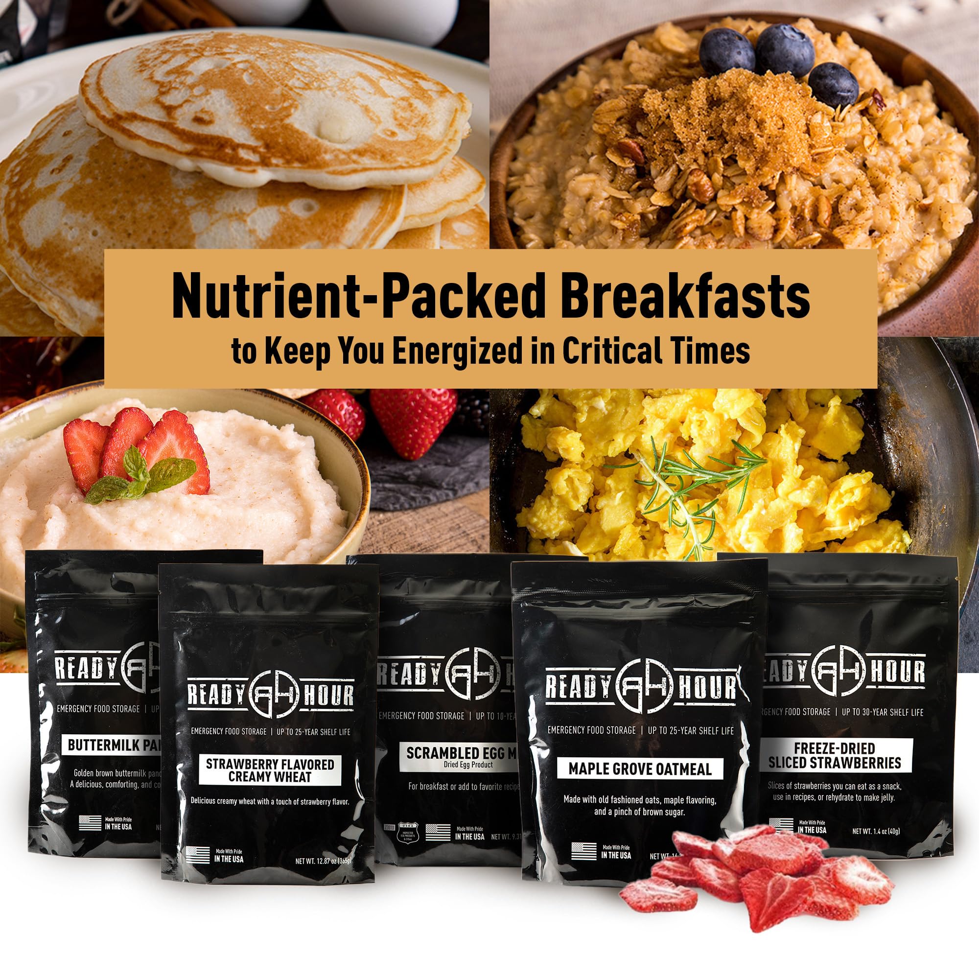 Ready Hour Breakfast Bucket - 128 Servings Emergency Food Supply with 25-Year Shelf Life | Survival Food Kit in Flood-Safe Container for Camping, Emergencies & Disaster Preparedness