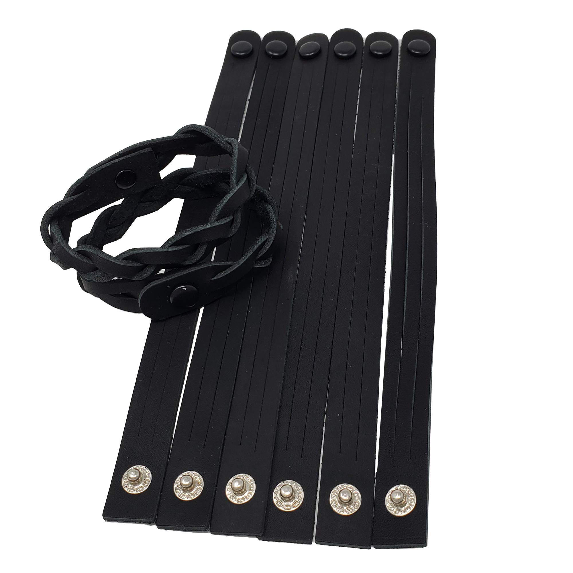 8-Pack Black Leather Bracelet Braiding Kit - DIY Handmade Mystery Braid Bracelets - Made in USA - Perfect for Gifts, Boho Fashion & Festival Accessories