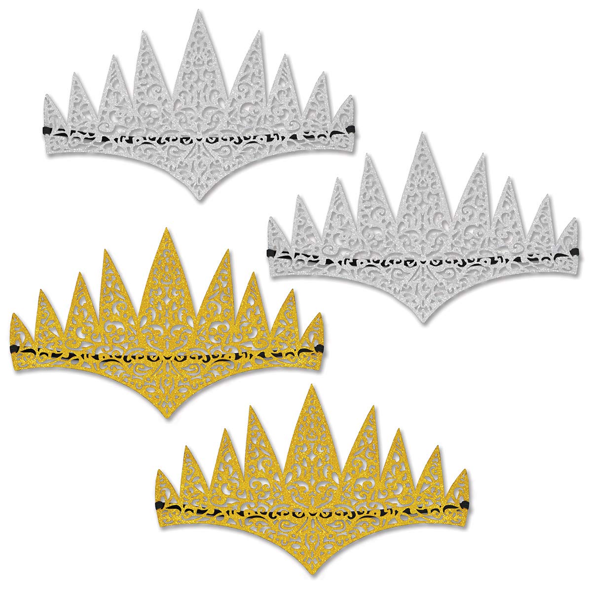 Beistle Glittered Laser Cut Tiaras for Women - Gold & Silver Princess Crown Headbands - Perfect for Birthday Parties, Weddings, Pageants & Costume Accessories
