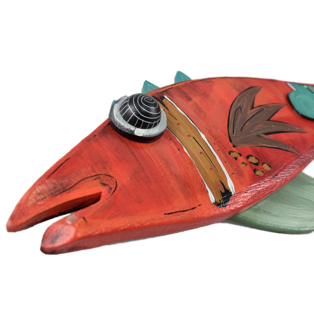 Hand-Painted Carved Wood Whimsical Fish Wall Sculpture - 17