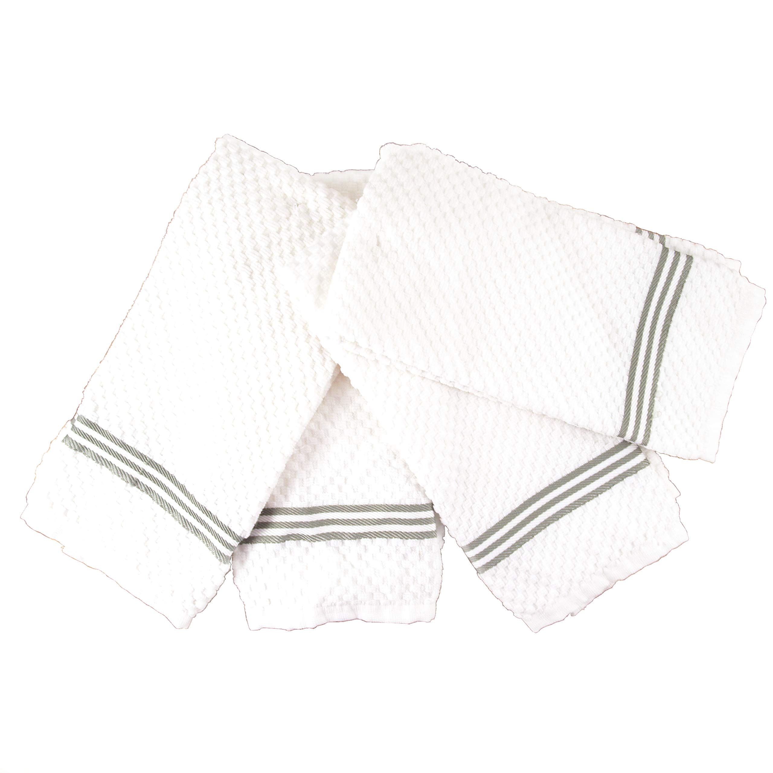 Premium Triple Green Stripe Kitchen Towels Set of 4 - Super Absorbent & Quick Dry Dish Cloths for Cooking, Cleaning & Dish Drying - Perfect for Kitchen, Dining & Household Chores