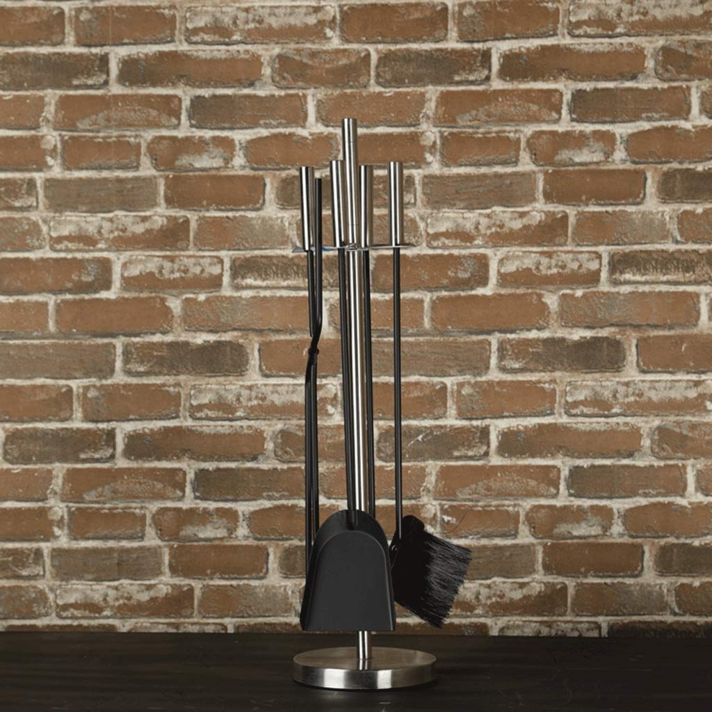 5-Piece Wrought Iron Fireplace Tool Set with Base - 26 Inch Fire Poker, Wood Tongs & Holder for Fire Pit, Wood Stove & Hearth Accessories - Perfect for Indoor/Outdoor Fireplace Maintenance & Camping