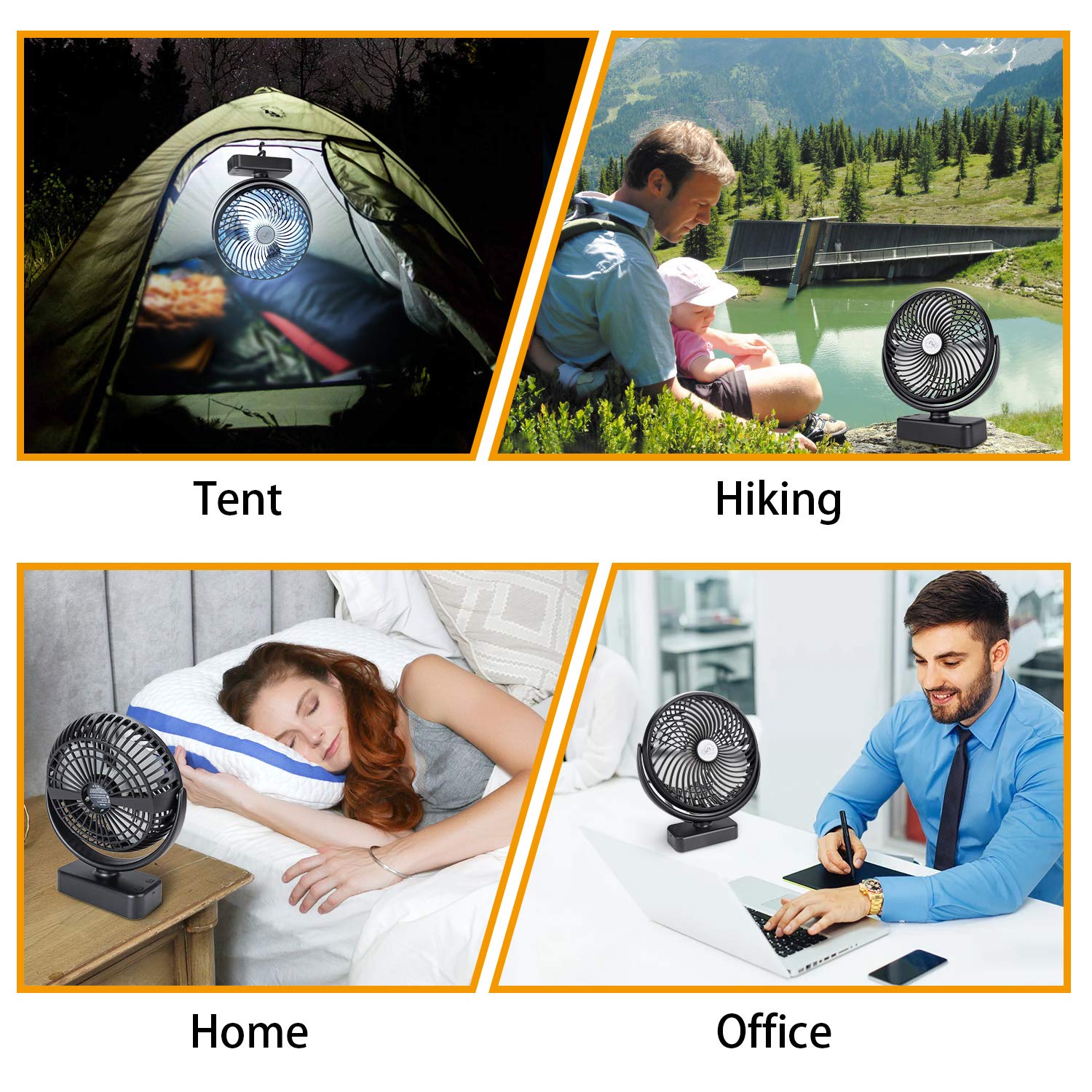 REENUO 7-Inch Portable Camping Tent Fan with 5000mAh Rechargeable Battery & Built-in LED Lantern - 40 Hours Runtime, USB Powered - Perfect for Outdoor Adventures, Hiking, Backpacking and Emergency Use