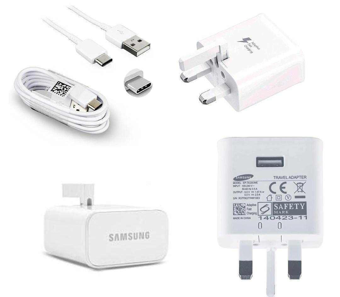 Original Samsung Galaxy A3 (2017) Fast Charger - UK Wall Adapter with USB-C Cable & Braided Type-C Cable - Fast Charging for Galaxy A3 (2017) - Perfect for Home, Office & Travel Use