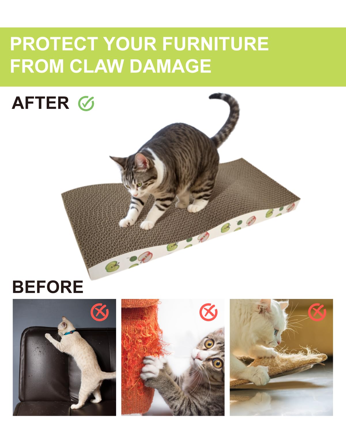 Premium Corrugated Cat Scratching Board for Indoor Cats - Double-Sided Scratch Pad with Catnip & Textured Design (2-Pack) - Perfect for Sofa Protection & Cat Nail Care