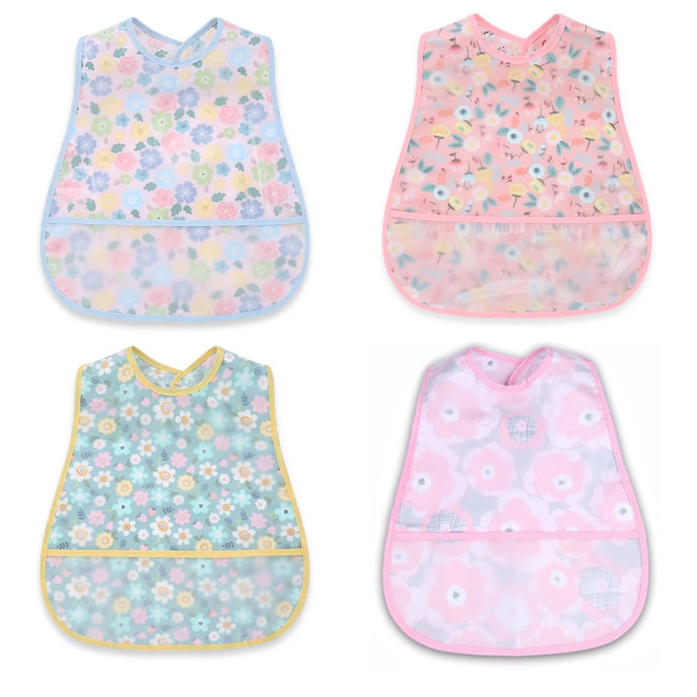 Waterproof Baby Bibs for Toddlers 6-36 Months - Soft Washable Feeding Bib with Pocket for Boys & Girls - Perfect for Mealtime, Daycare, and Travel