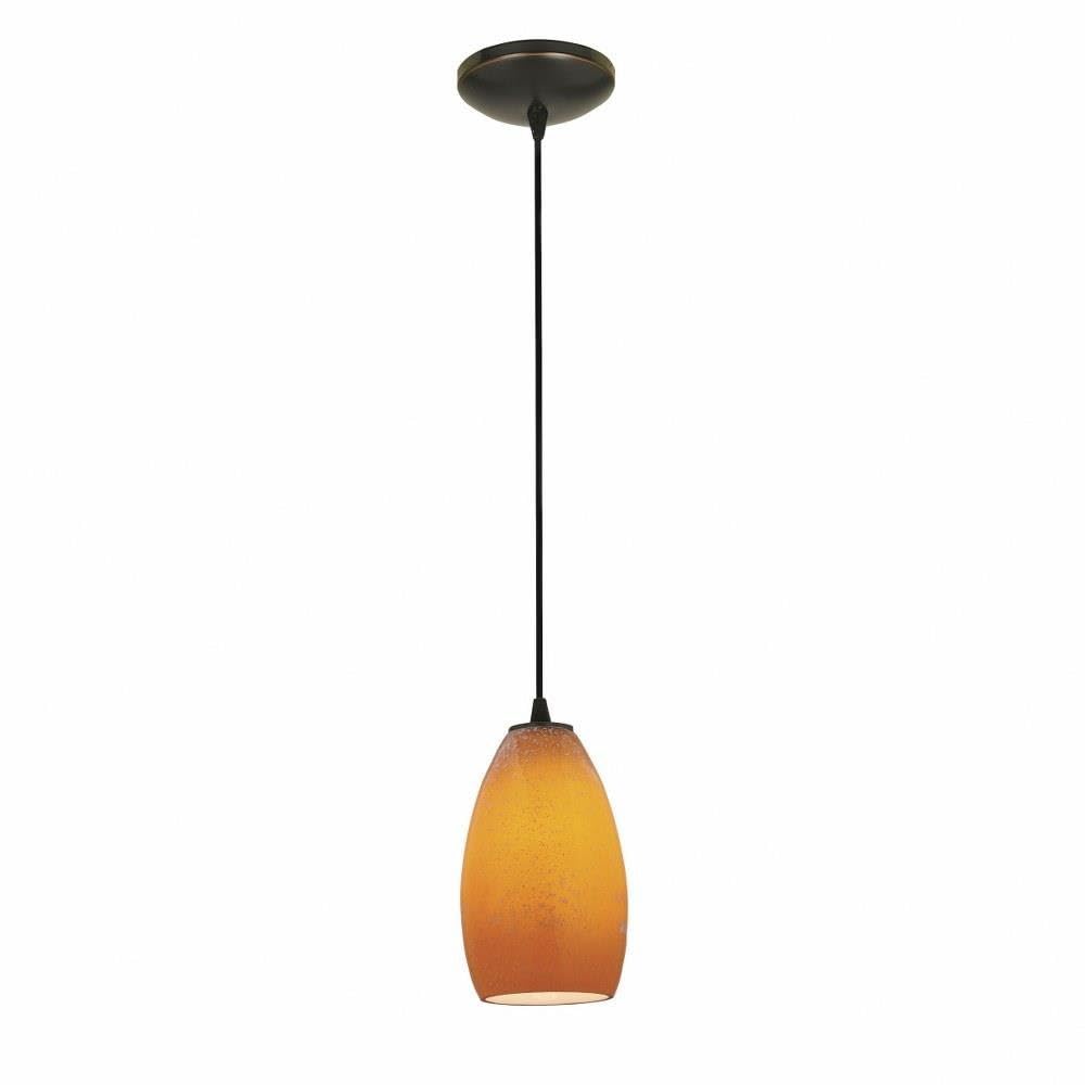 Elegant Champagne Glass Pendant Light - Single Bulb Hanging Fixture with Oil Rubbed Bronze Finish & Maya Glass Shade - Perfect for Dining Room, Kitchen Island or Bedroom Lighting