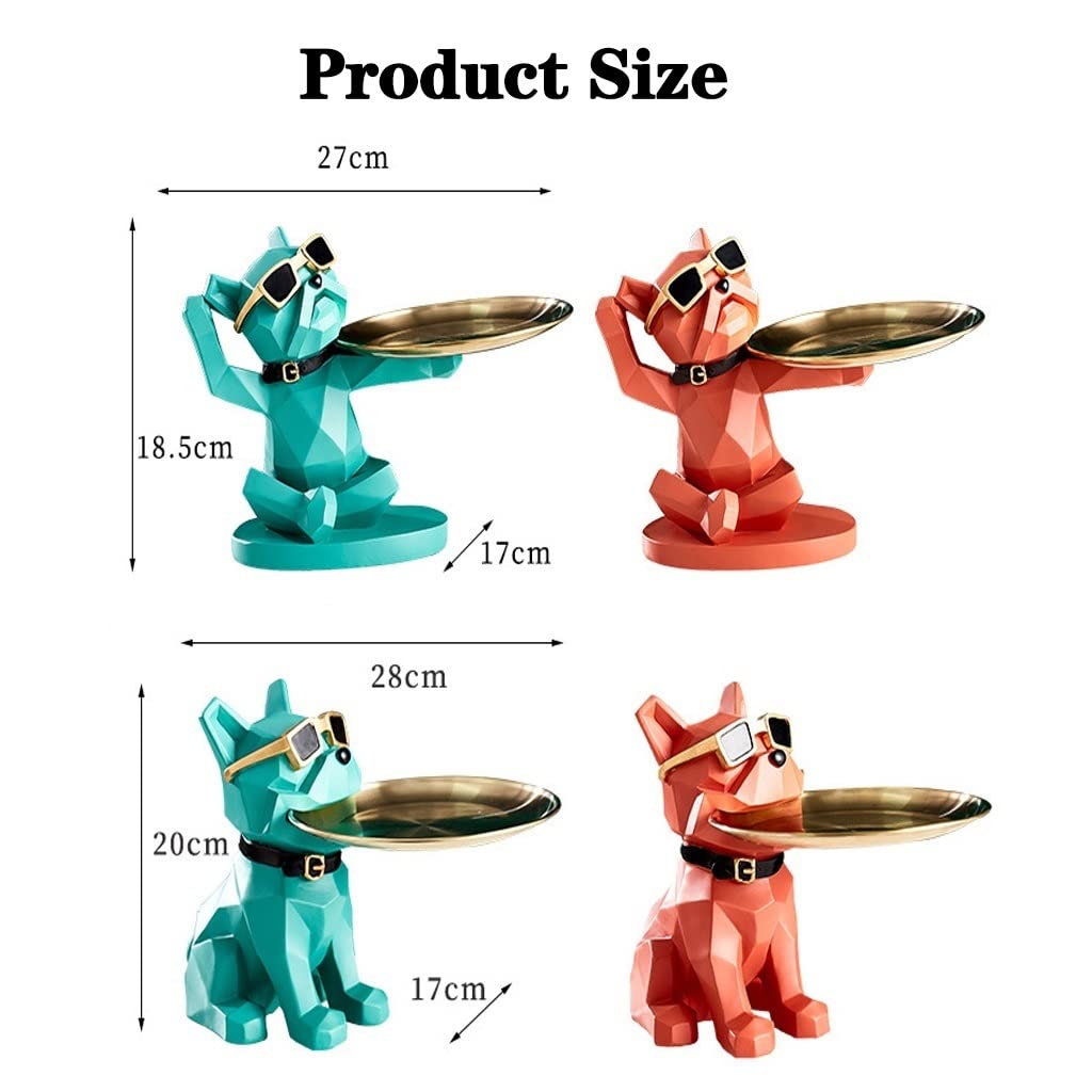 LEIYAN French Bulldog Resin Figurine & Key Storage Tray - Decorative Entryway Organizer for Keys, Phone, Jewelry | Home Office Desk Decor & Gift Idea for Dog Lovers