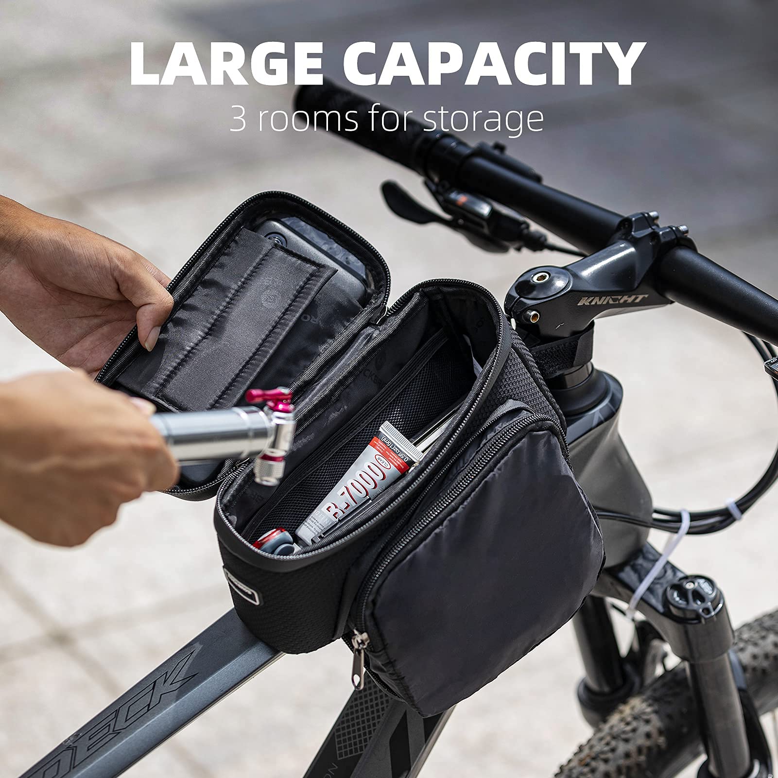 **ROCKBROS Bike Frame Bag - Waterproof Bicycle Phone Mount Holder with Side Pouch - Top Tube Storage Bag for Mountain & Road Bikes - Perfect for Cycling, Commuting & Outdoor Adventures**