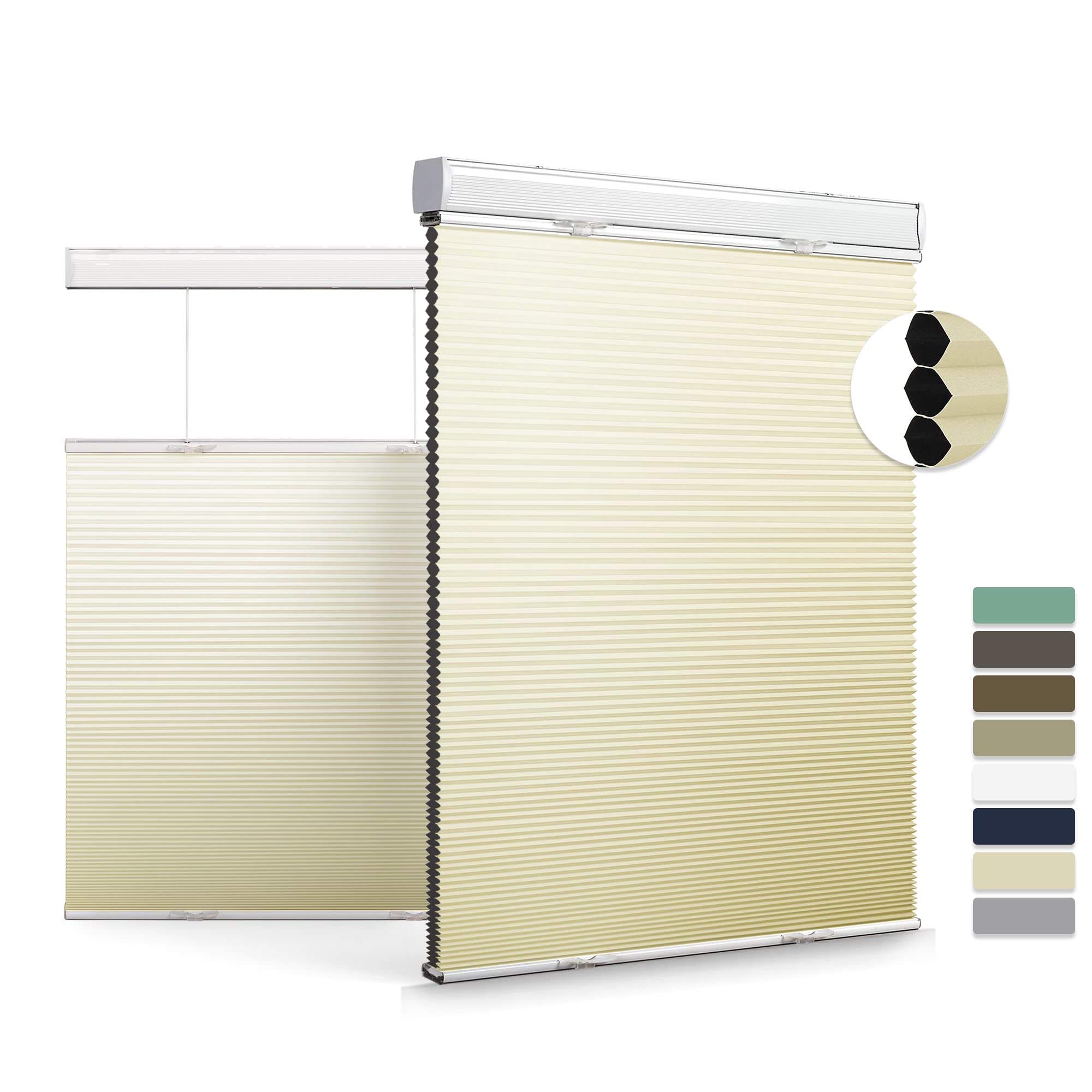 Boolegon Cordless Top Down Bottom Up Cellular Shades - 100% Blackout Honeycomb Blinds for Windows - Custom Size 34