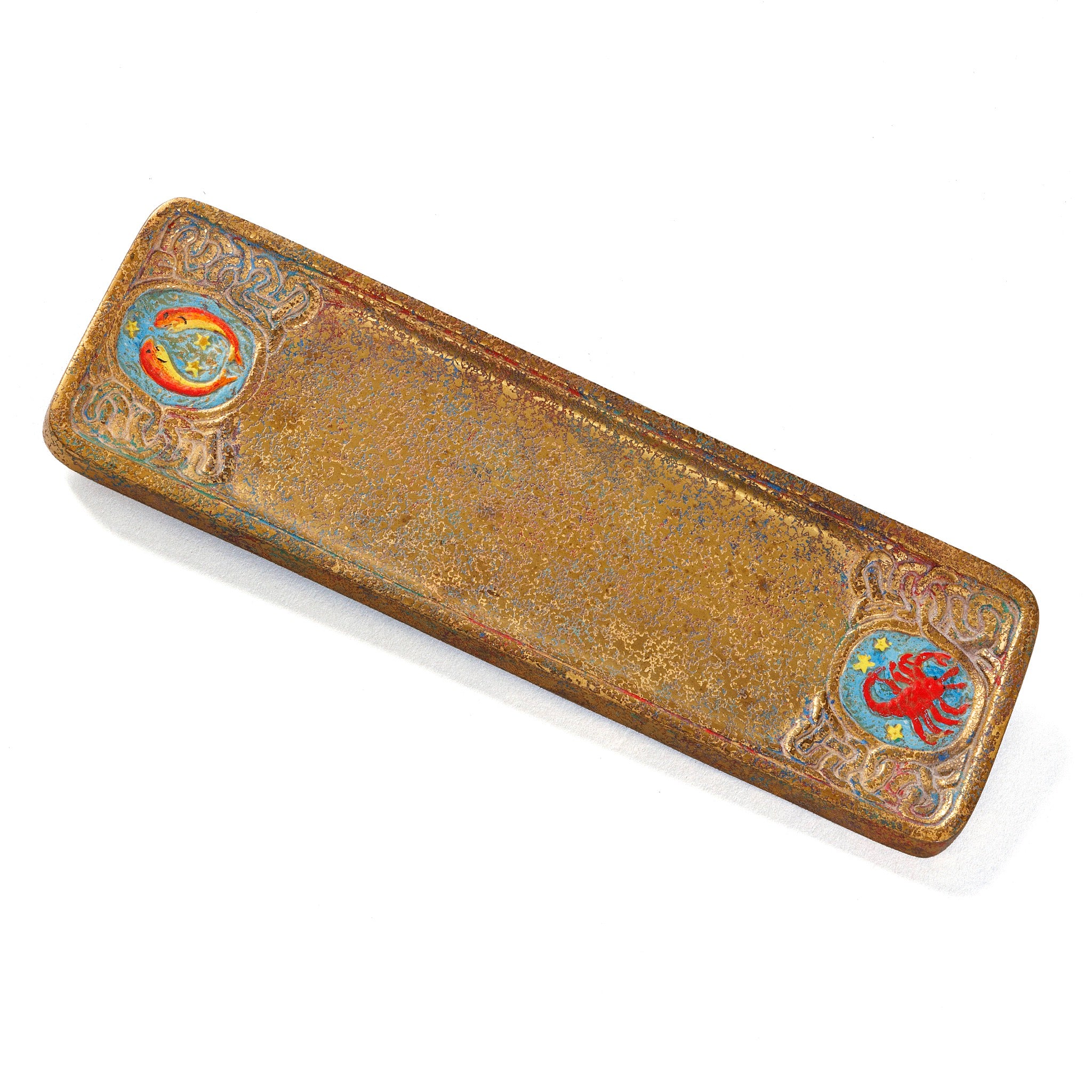 Tiffany Studios New York Zodiac Pen Tray - Elegant Desk Organizer for Pens, Pencils & Office Supplies | Perfect for Home Office, Study & Gift Giving