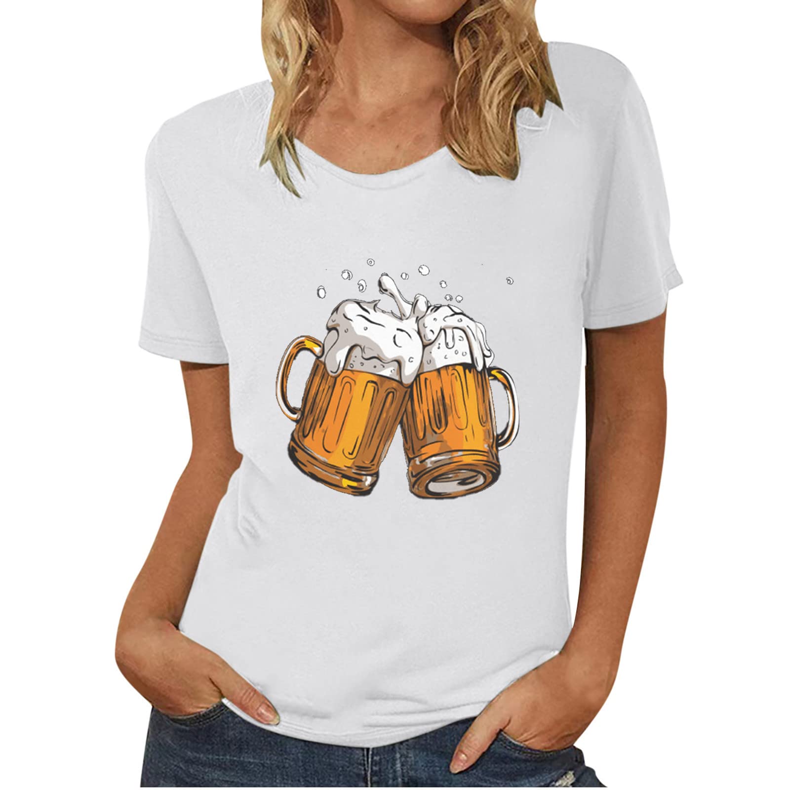 Women's Oktoberfest T-Shirts - Summer Round Neck Short Sleeve Graphic Tees - Funny Cute Tunic Tops & Fashion Blouses - Perfect for Beer Festivals, Parties & Casual Wear