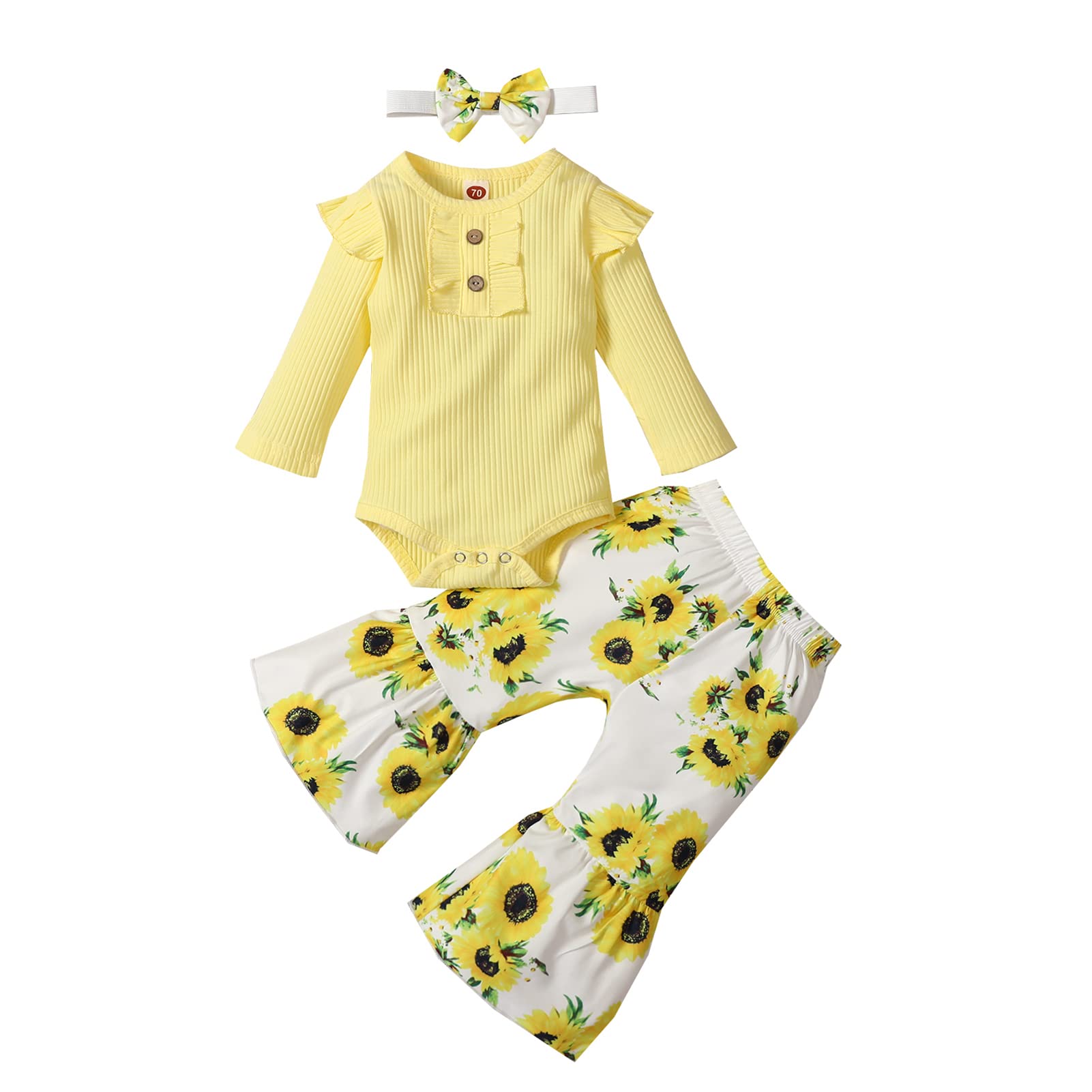 Newborn Baby Girl Clothes - Ribbed Bodysuits & Floral Flare Pants Outfits for Spring and Fall | Soft Cotton Romper Tops & Matching Sets | Perfect for Photoshoots, Playdates and Special Occasions