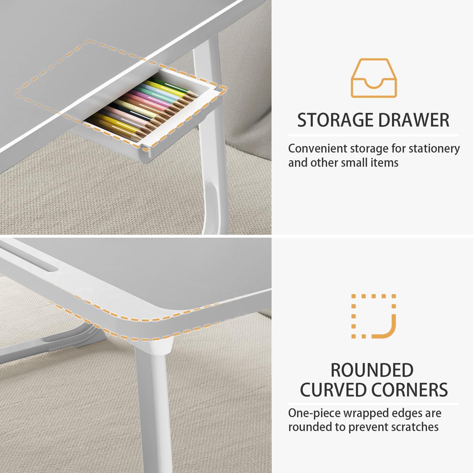 Adjustable Laptop Desk for Bed - Foldable Laptop Table with Storage Drawer & Book Stand - Portable Bed Tray for Working, Studying & Reading - Perfect for Home Office, Dorm Room & Cozy Workspace (Silver)