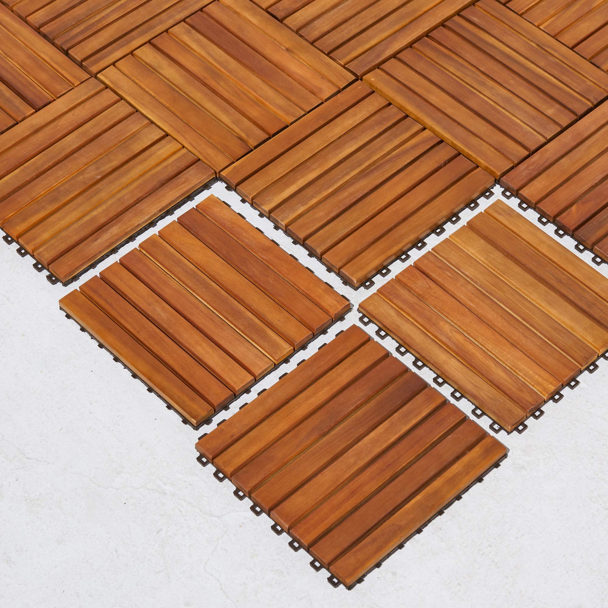 VIFAH V355 8-Slat Acacia Hardwood Interlocking Deck Tile - Premium Outdoor Flooring for Patio, Poolside & Garden Decks - Easy DIY Installation & Weather-Resistant