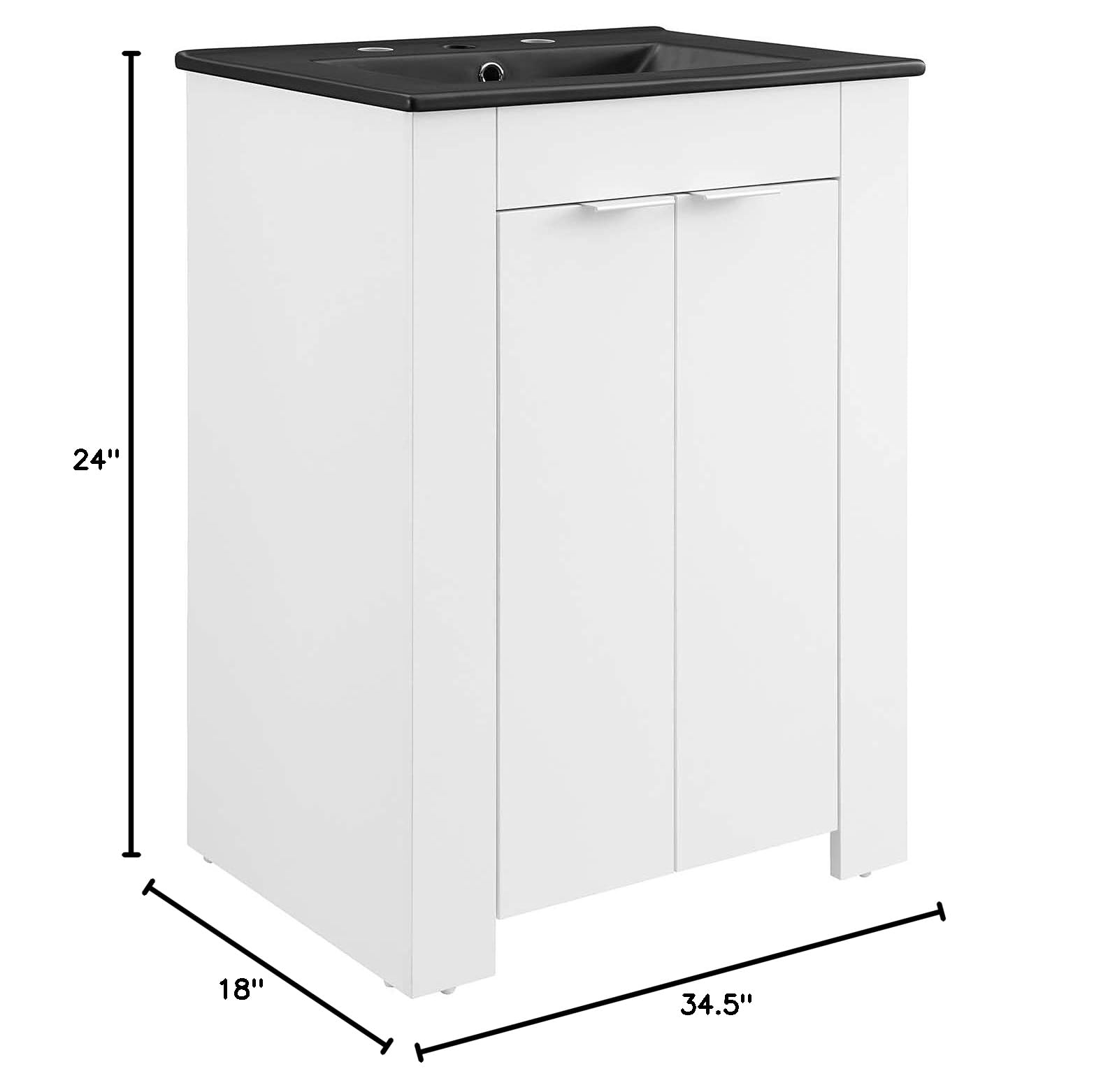 Modway Maybelle 24 Inch White and Black Bathroom Vanity with Sink - Modern Small Space Vanity for Powder Rooms, Guest Bathrooms & Apartments