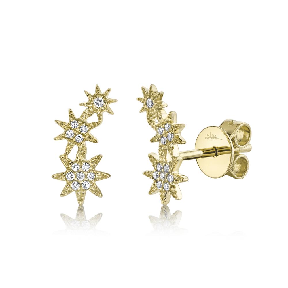 0.06 Carat Diamond Star Crawler Stud Earrings for Women - 14K White Gold Celeste SC55006158 - Perfect for Parties, Weddings & Everyday Elegance