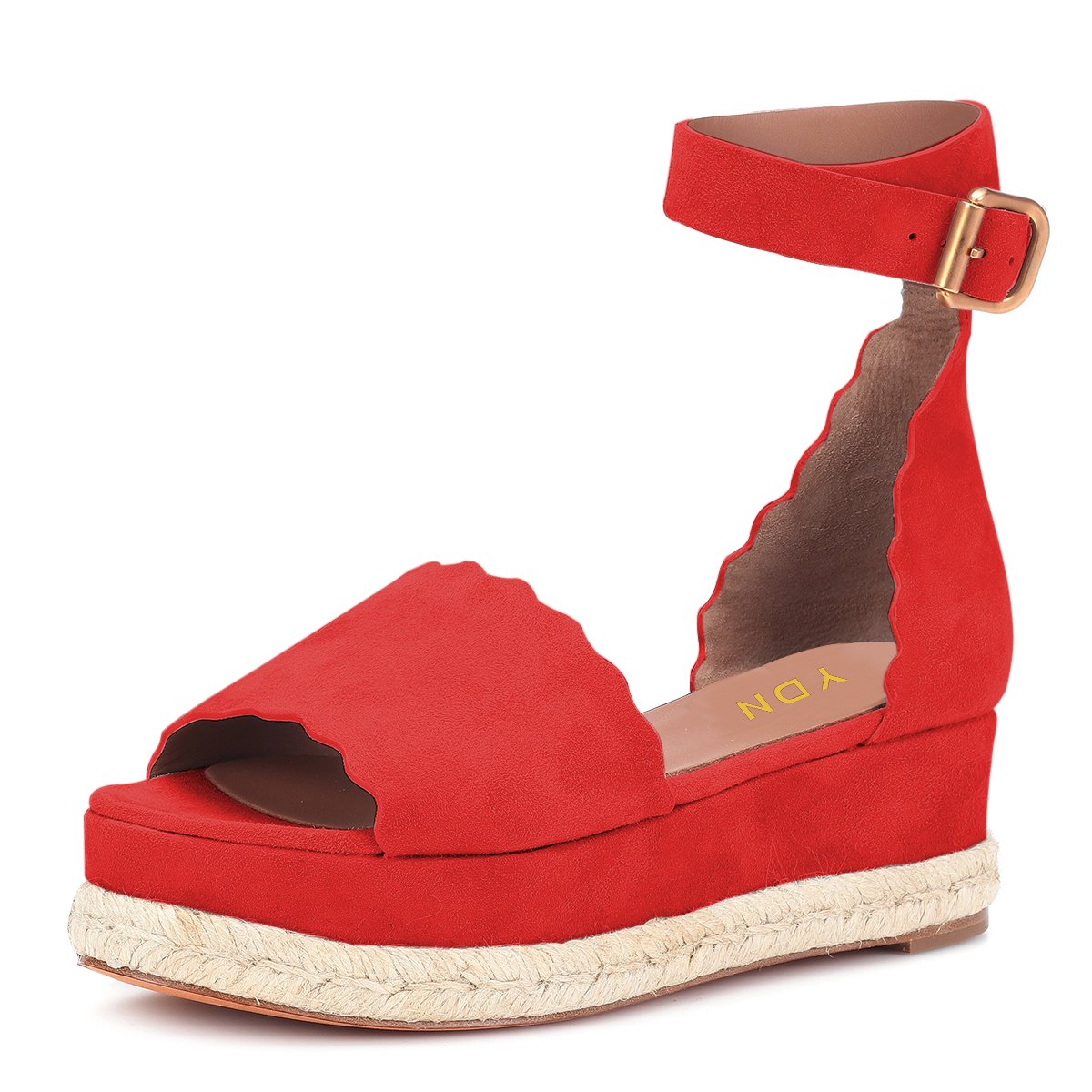 YDN Women's Open Toe Platform Espadrille Sandals with Ankle Strap & Wedge Heel - Wavy Edge Summer Shoes for Beach, Vacation & Casual Outfits