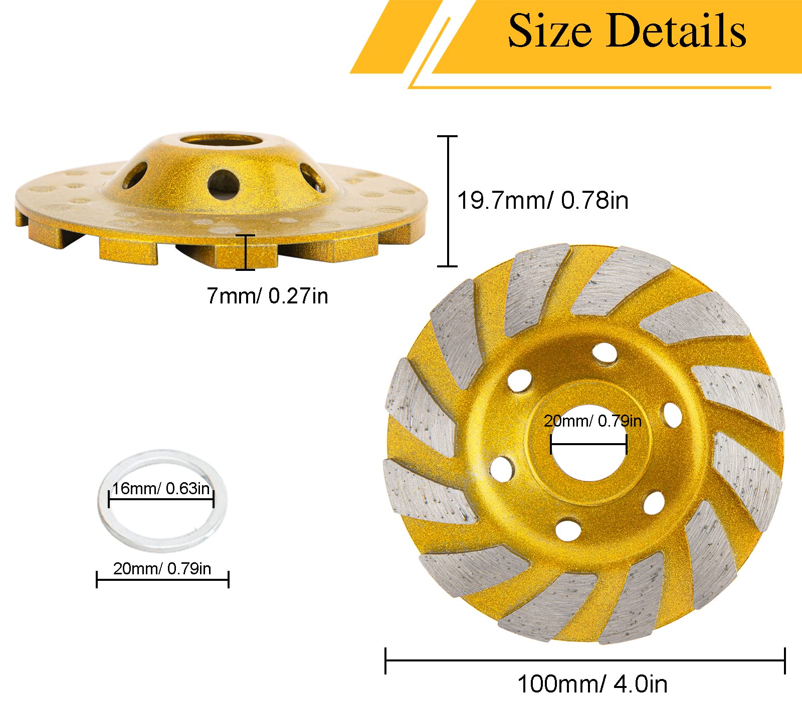 4 Inch Concrete Grinding Wheel - 6Pcs Turbo Diamond Cup Wheels for Angle Grinder, Granite, Marble, Masonry & Stone | 12 Segs Heavy Duty | Perfect for Surface Preparation, Polishing & Renovation Projects