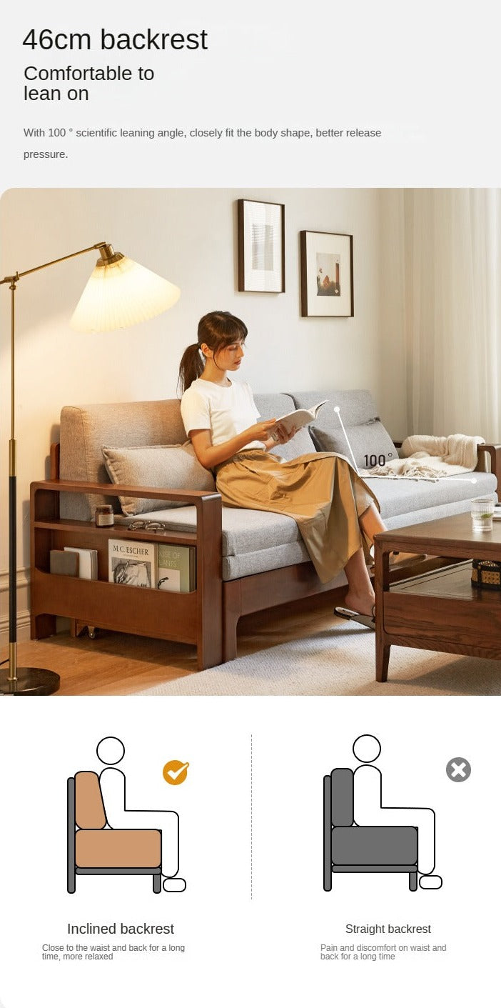 Oak & Beech Folding Multi-Functional Storage Sofa Bed - Convertible Guest Bed with Hidden Storage for Small Spaces, Living Rooms & Apartments