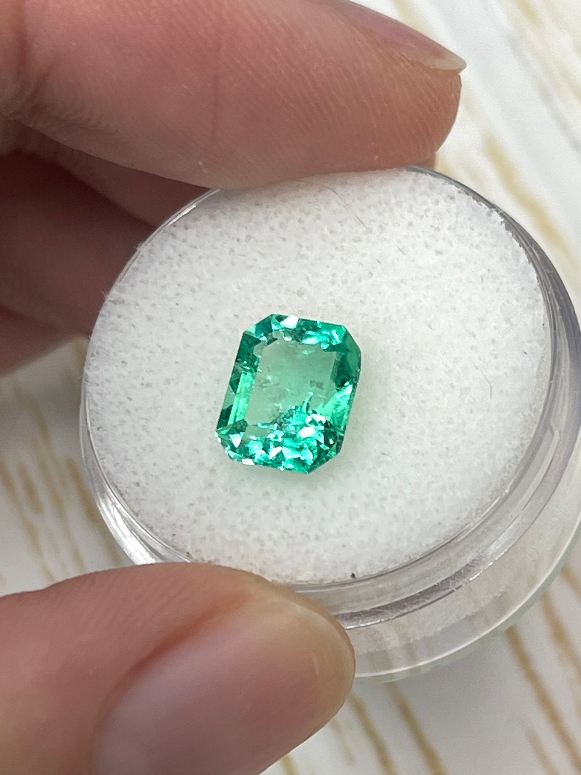 2.26 Carat 9x7mm Crystalline Yellowish Green Natural Loose Colombian Emerald - Emerald Cut Gemstone for Jewelry Making, Engagement Rings & Luxury Gifts