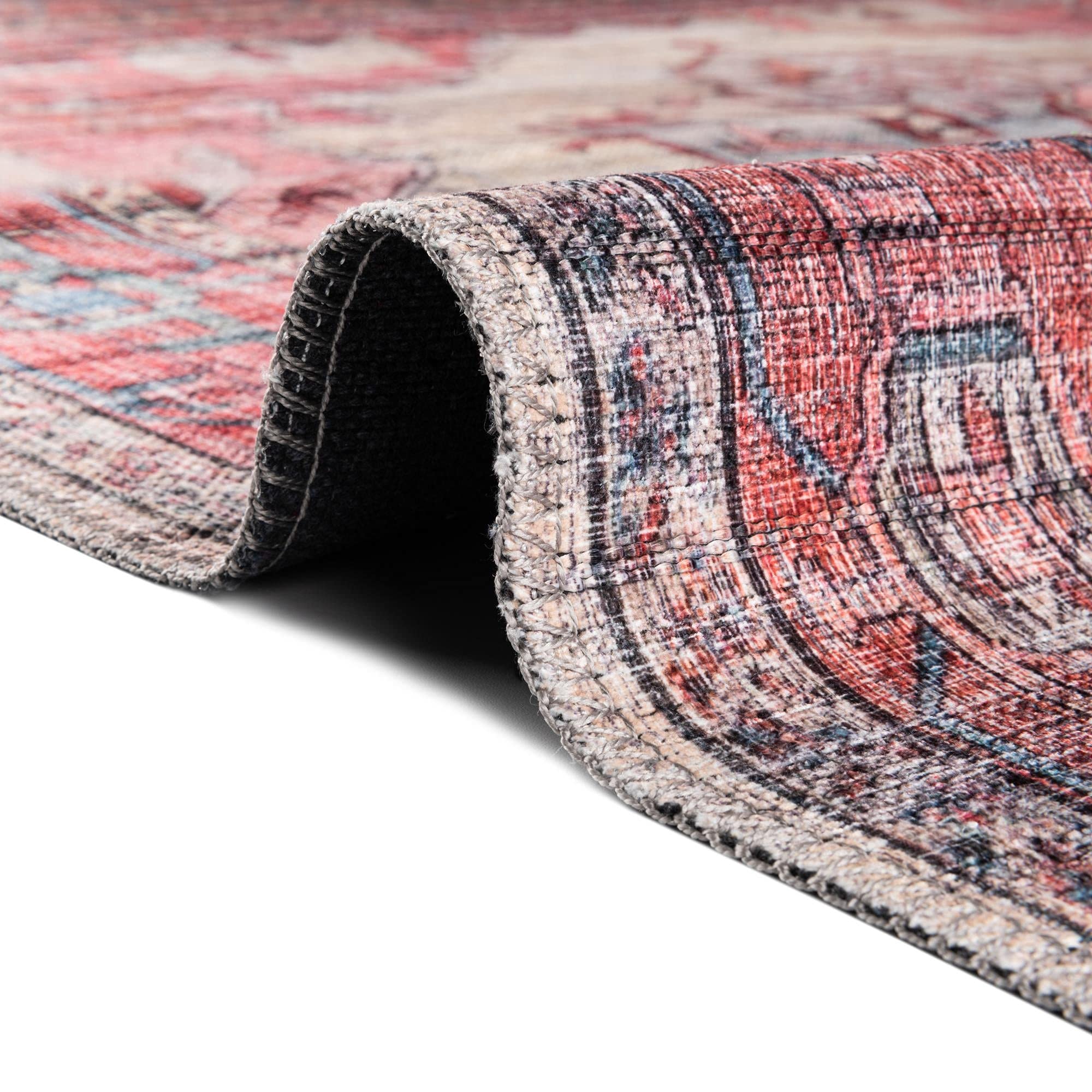 Washable Low-Pile Area Rug 9x12 Feet - Maahru Collection Beige Living Room Rug | Durable & Easy Clean for Home, Dining Room & Open Floor Plans | Perfect for High Traffic Areas & Pet-Friendly Spaces