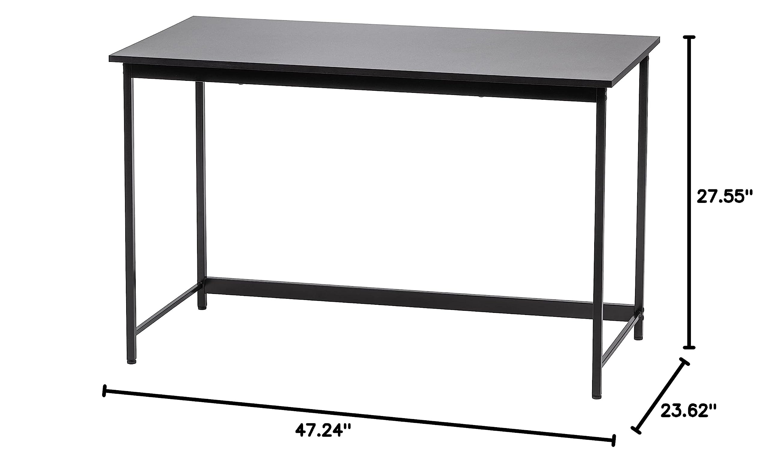 IRIS USA 47 Inch Modern Laptop Computer Desk - Sturdy Home Office Table with Water & Scratch Resistant Surface, Black Gaming Desk for Small Spaces, Easy Assembly - Perfect for Remote Work, Online Classes & PC Gaming Setup