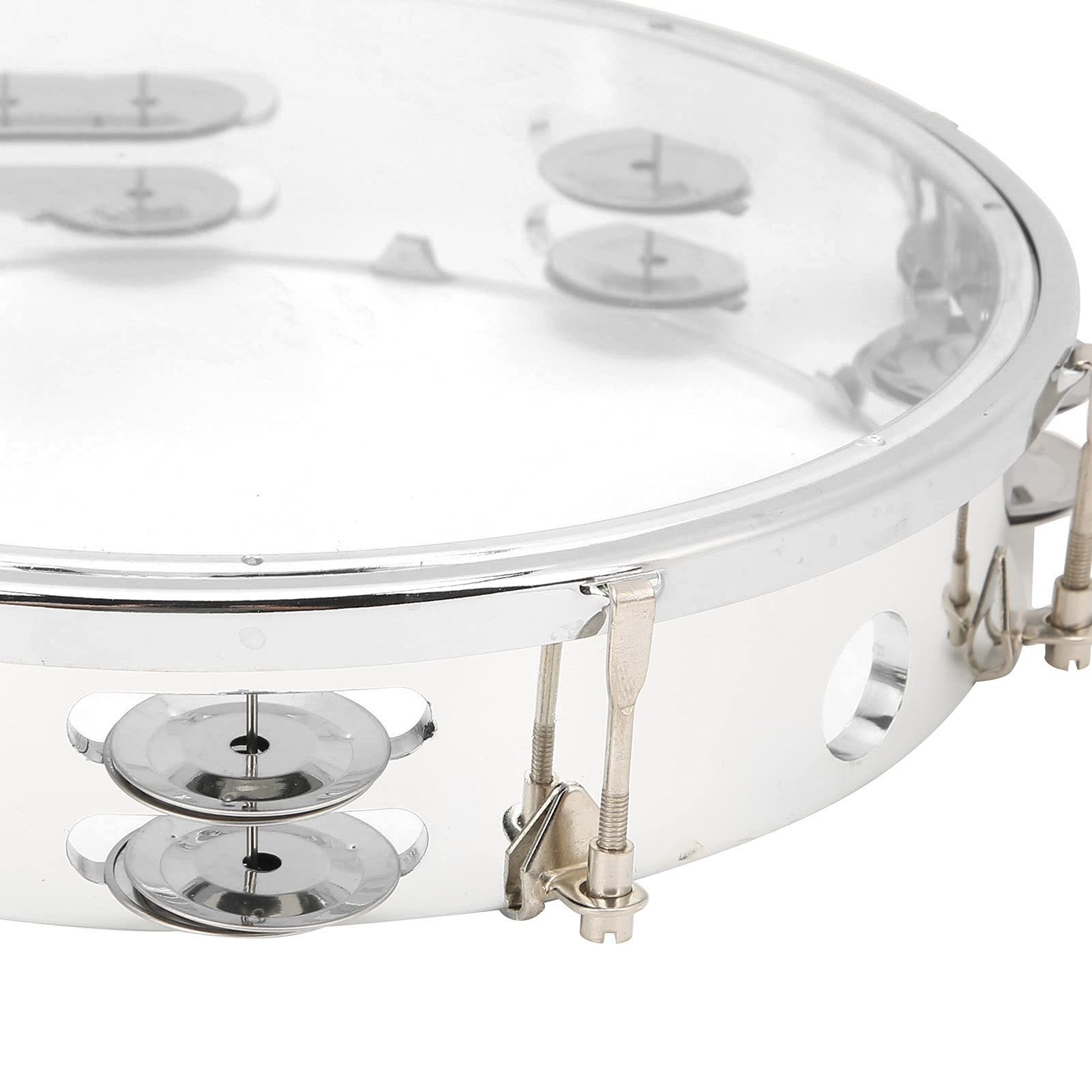 10 Inch Professional Tambourine for Adults - Double Row Metal Jingles Handheld Percussion Instrument with Clear Acrylic Head - Perfect for Music Education, Classroom, Church Worship & Live Performances