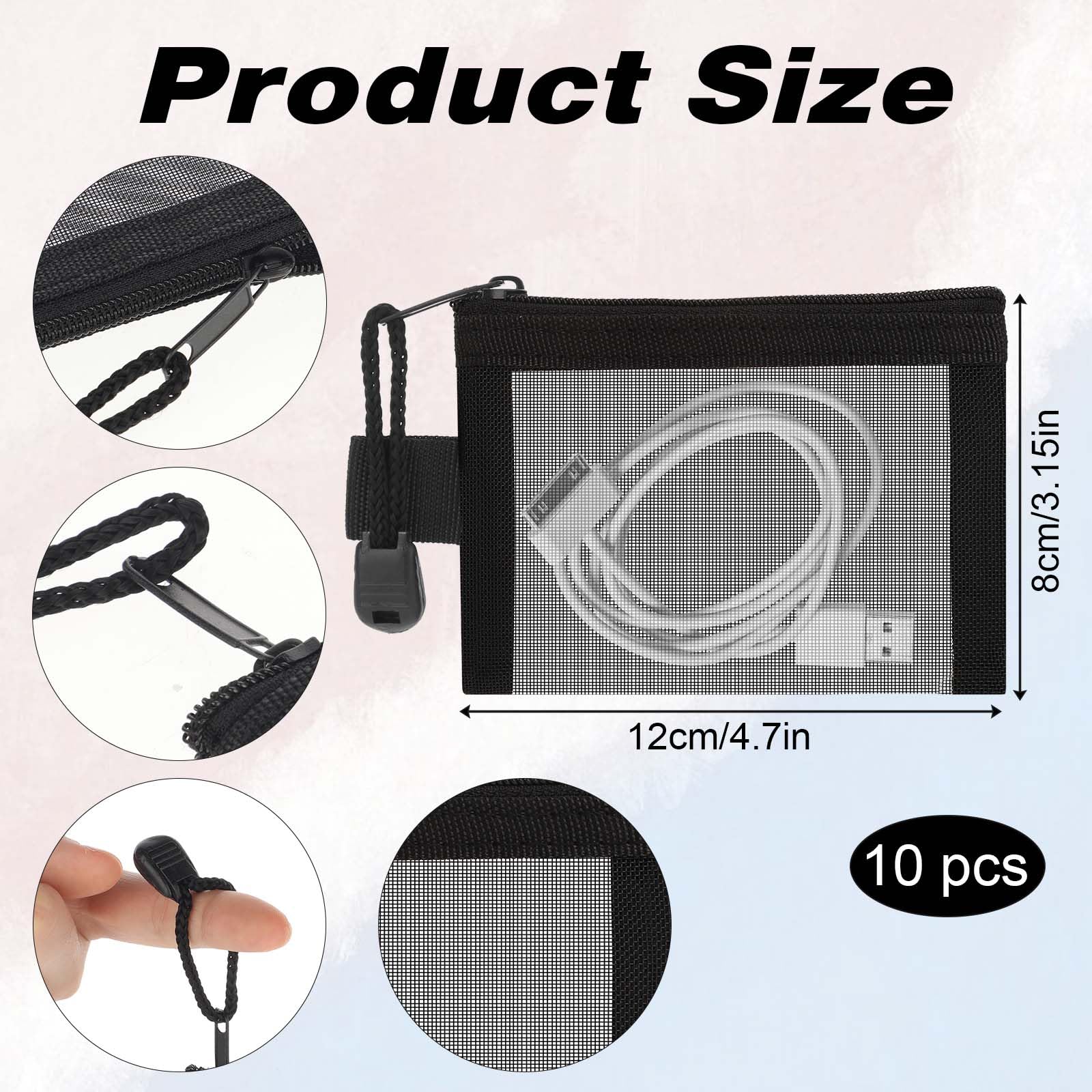 Mozeat 10-Pack Small Mesh Cosmetic Bags with Zipper - 3x4 Inch Mini Travel Makeup Organizer, Black Nylon Coin Purse & Storage Pouches with Key Holder - Perfect for Women's Travel, Home Organization & Daily Essentials