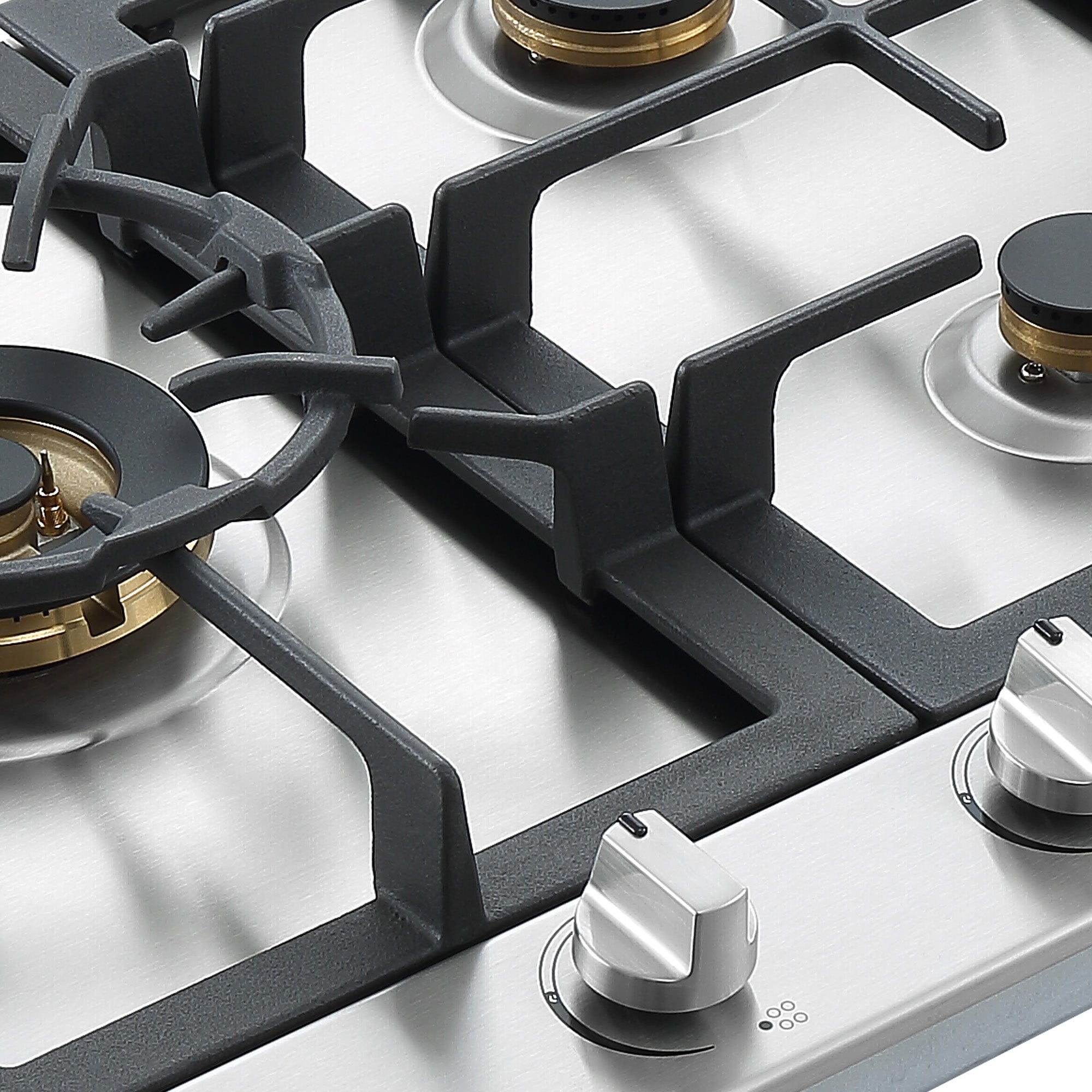 Ancona 34-Inch Stainless Steel Recessed Gas Cooktop with 5 Brass Burners & Cast Iron Wok Supports - Professional Kitchen Stove for Home Cooking, Stir-Frying & Heavy-Duty Use