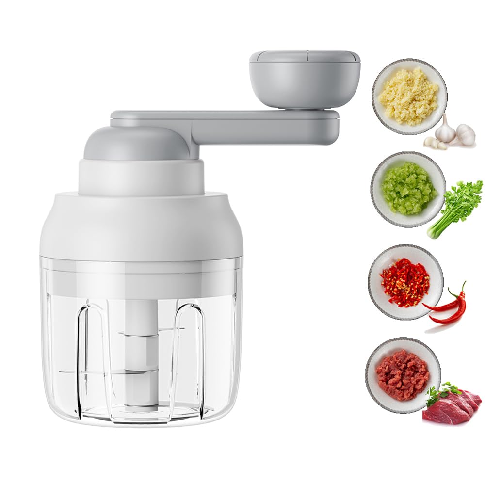 Premium Manual Garlic Chopper & Vegetable Dicer - 250ML Mini Food Processor for Nuts, Onions, Ginger, Chili, Meat & Baby Food - Portable Kitchen Gadget for Chopping, Grinding & Mincing - Perfect for Home Cooking, Camping & Small Kitchen Spaces