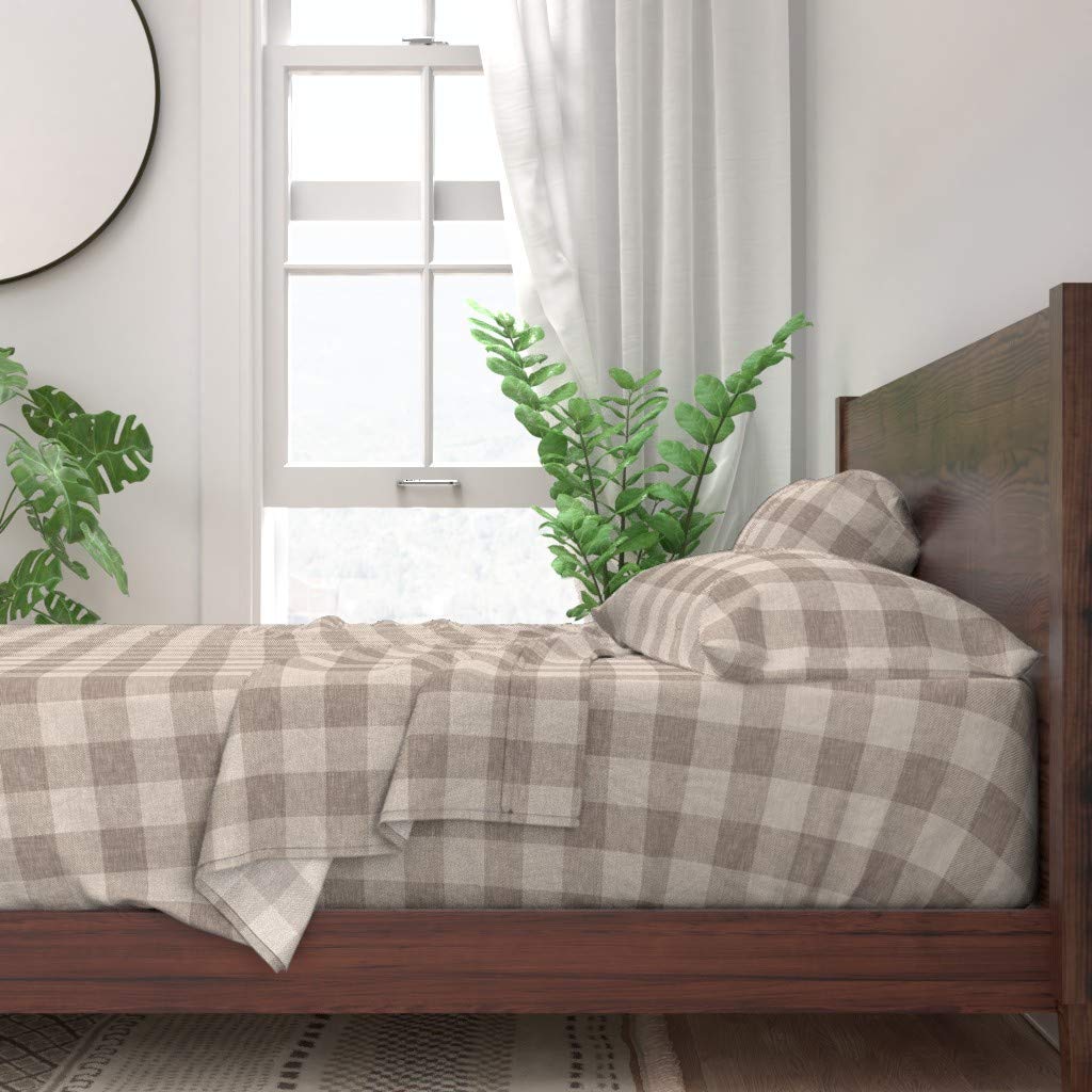 Buffalo Check Light Brown Plaid 100% Cotton Twin Sheet Set 3pc - Farmhouse Style Gingham Tartan Bedding for Cozy Bedroom Decor | Perfect for Guest Rooms, Cabins & Rustic Home Interiors
