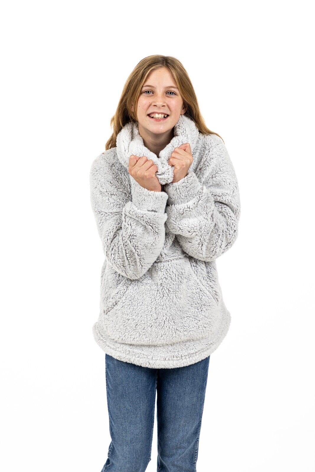 Women's Grey Fleece Lounge Top - Cozy Warm Jacket with Cowl Neck for Relaxing at Home, Lounging & Casual Outings