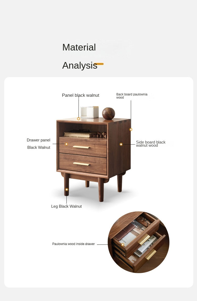 Solid Black Walnut Wood Nightstand - Bedside Table with Drawer for Bedroom Furniture, Modern Home Decor & Storage Solution
