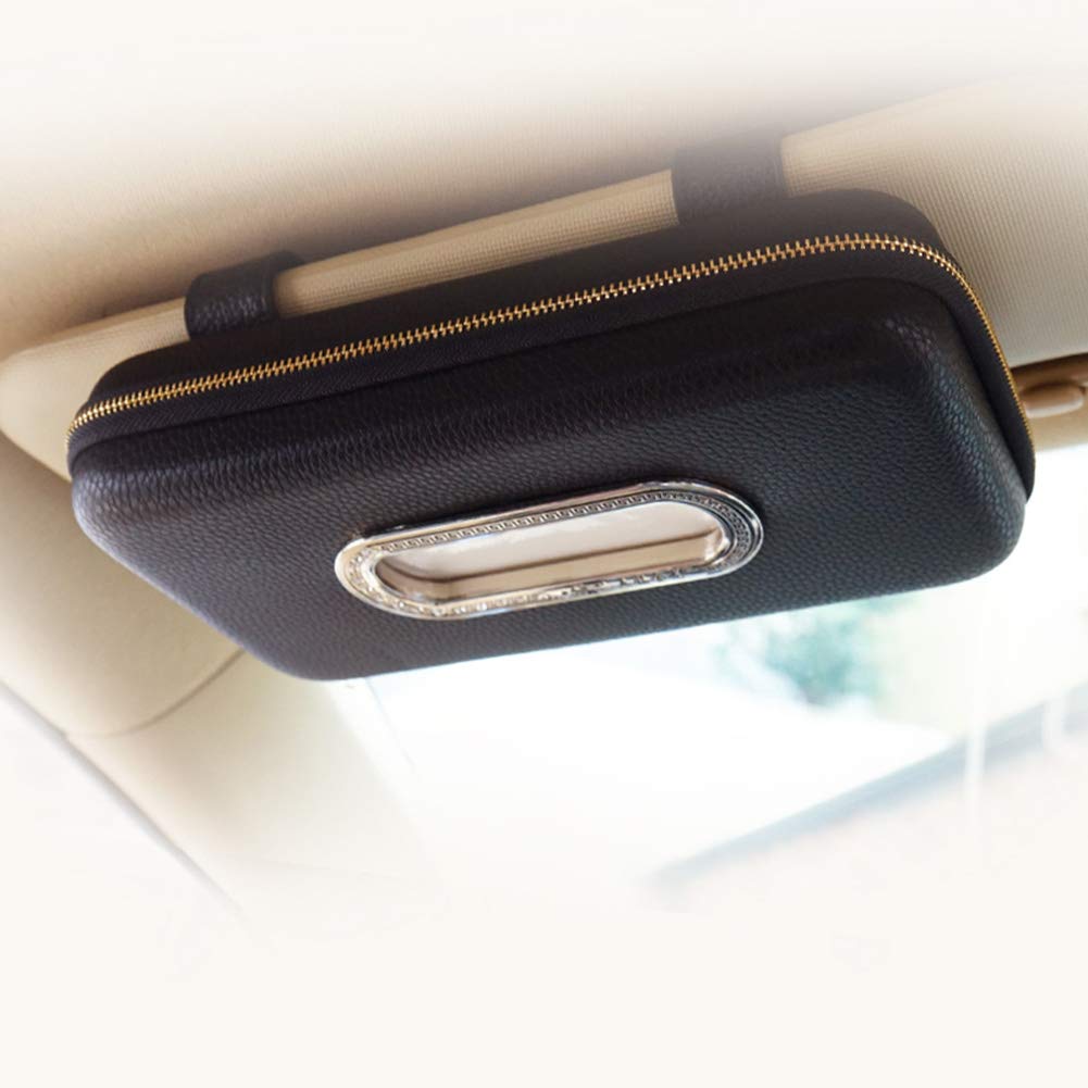 Premium PU Leather Car Visor Tissue Holder - Black Luxury Backseat Napkin Dispenser for Cars, SUVs & Trucks | Perfect for Road Trips, Daily Commute & Family Travel