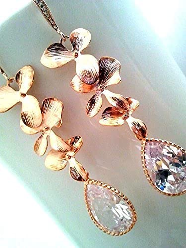 Elegant Rose Gold Orchid Drop Earrings for Women – Perfect for Weddings, Parties & Special Occasions