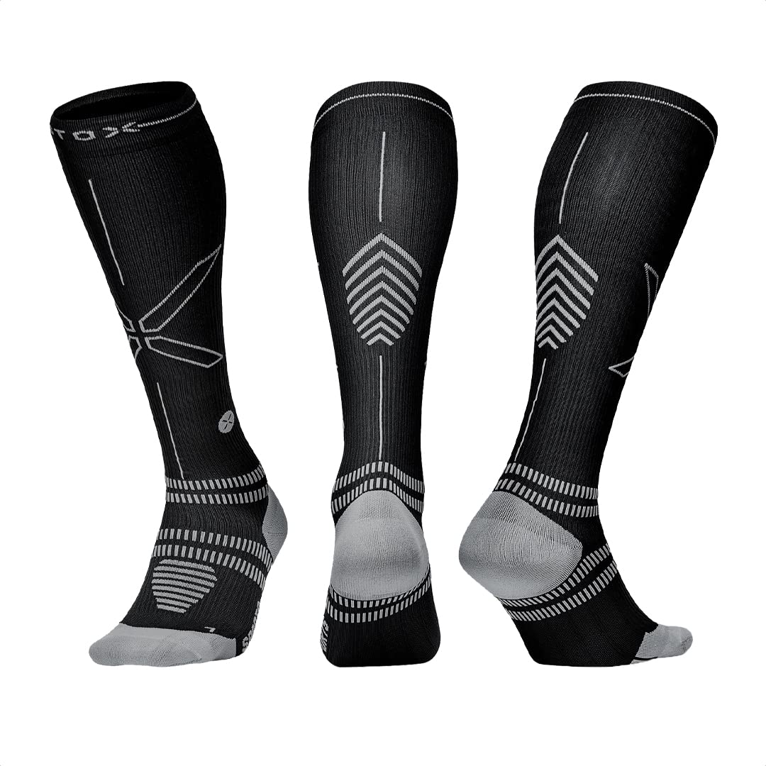 STOX Energy Socks for Men - Premium Compression Athletic Socks - Reduce Muscle Fatigue & Pain - Faster Recovery - Black & Grey (2-Pack) - Ideal for Running, Gym Workouts & Sports Performance