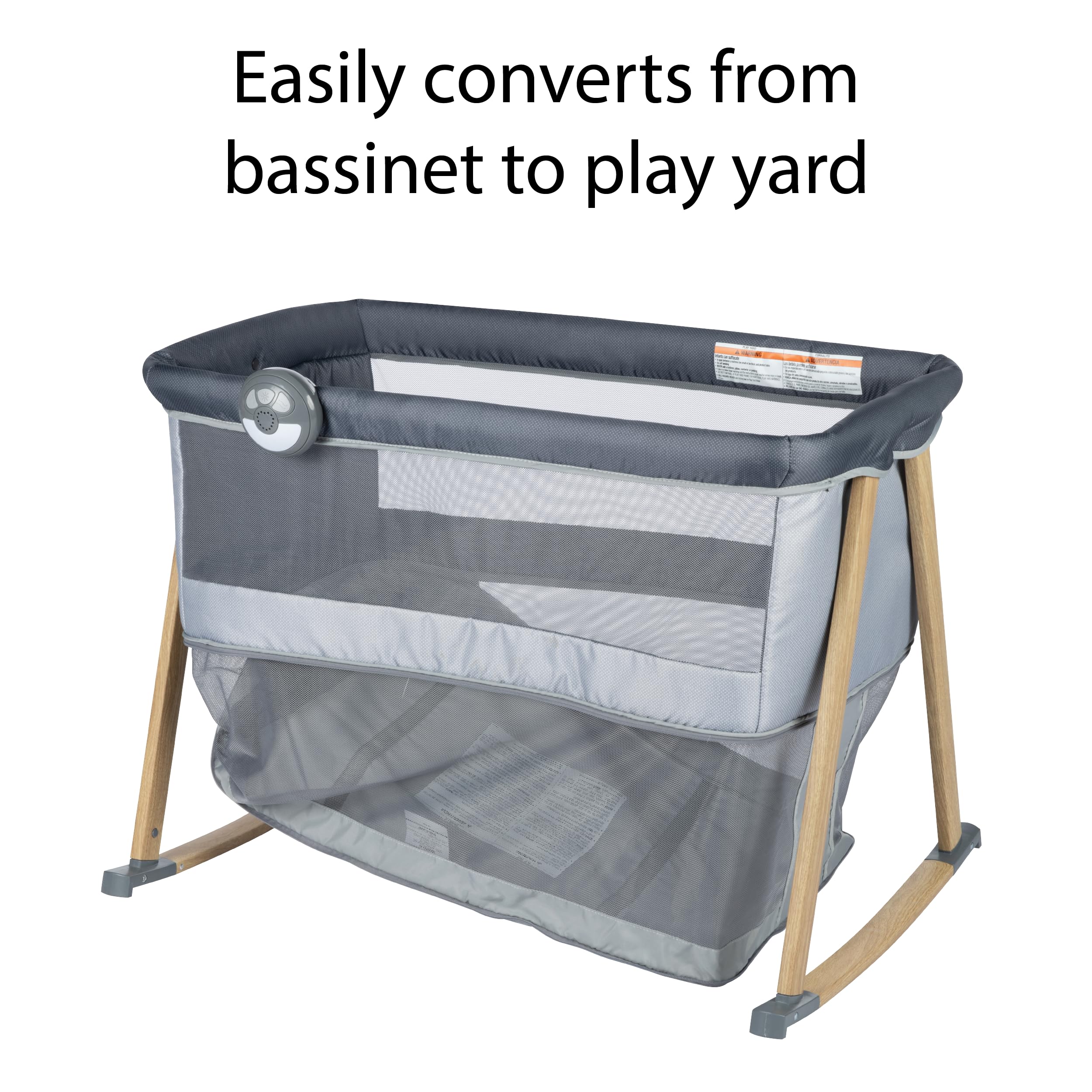 Safety 1st Rest-and-Romp 2-in-1 Bassinet & Playard with Soothing Sounds, Night Light & Vibration - Portable Baby Bed & Play Yard for Newborns to Toddlers - Perfect for Nursery, Travel & Bedside Sleeping (Dunes Edge)