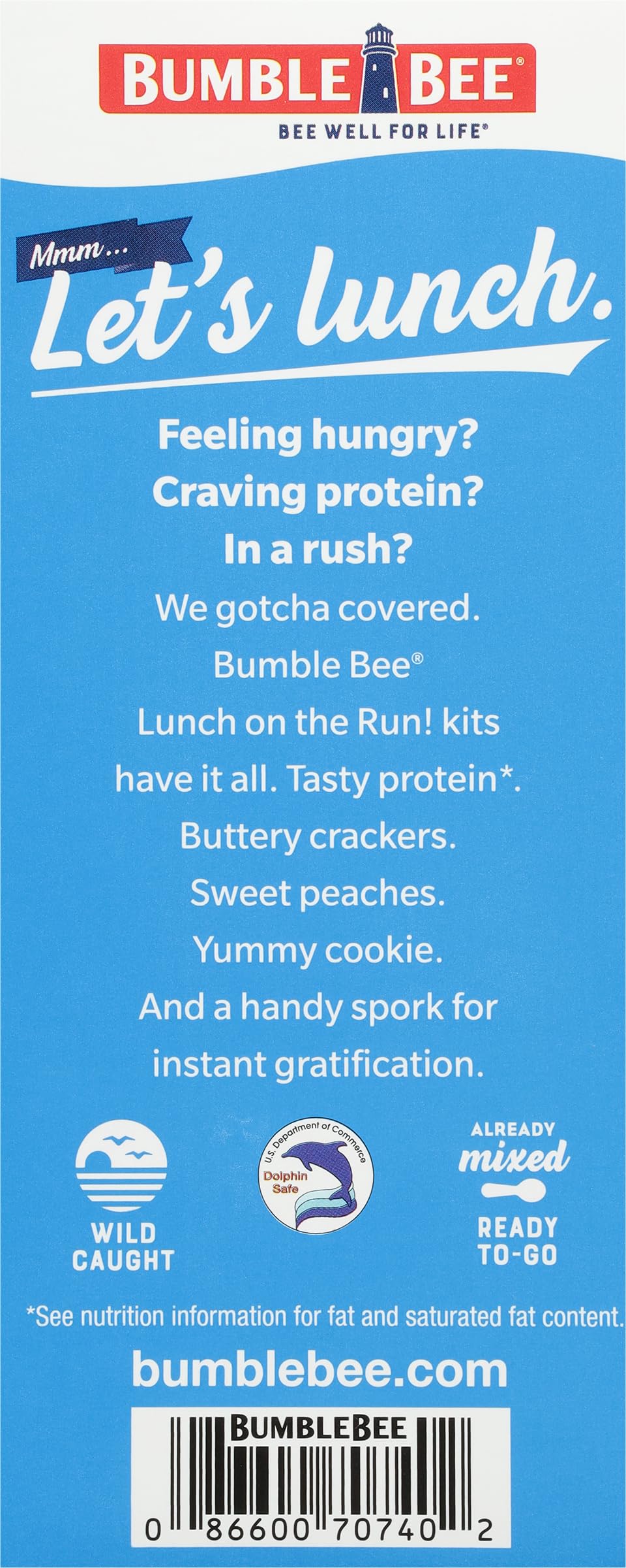 Bumble Bee Lunch On The Run Tuna Salad Kit with Crackers, Cookie & Peaches - 8.2 oz (Pack of 4) - Ready to Eat, Wild Caught Tuna - Shelf Stable, High Protein Snack for Office, School, Travel & Outdoor Activities