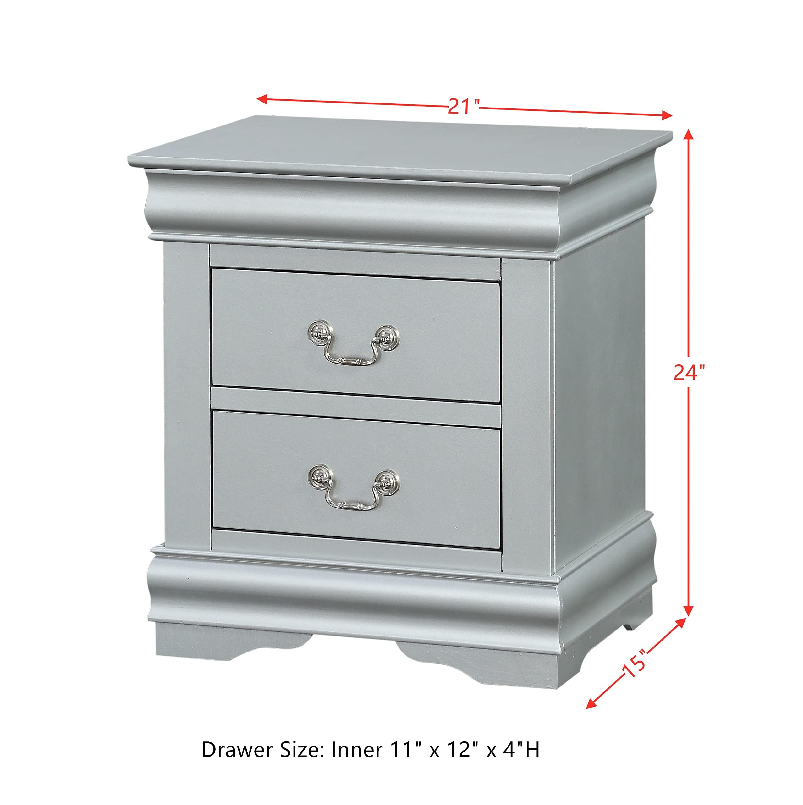 Harper & Bright Designs 2-Drawer Nightstand - Small Dresser & Bedside Table with Storage for Bedroom, Living Room, College Dorm - Silver | Perfect for Compact Spaces & Modern Decor