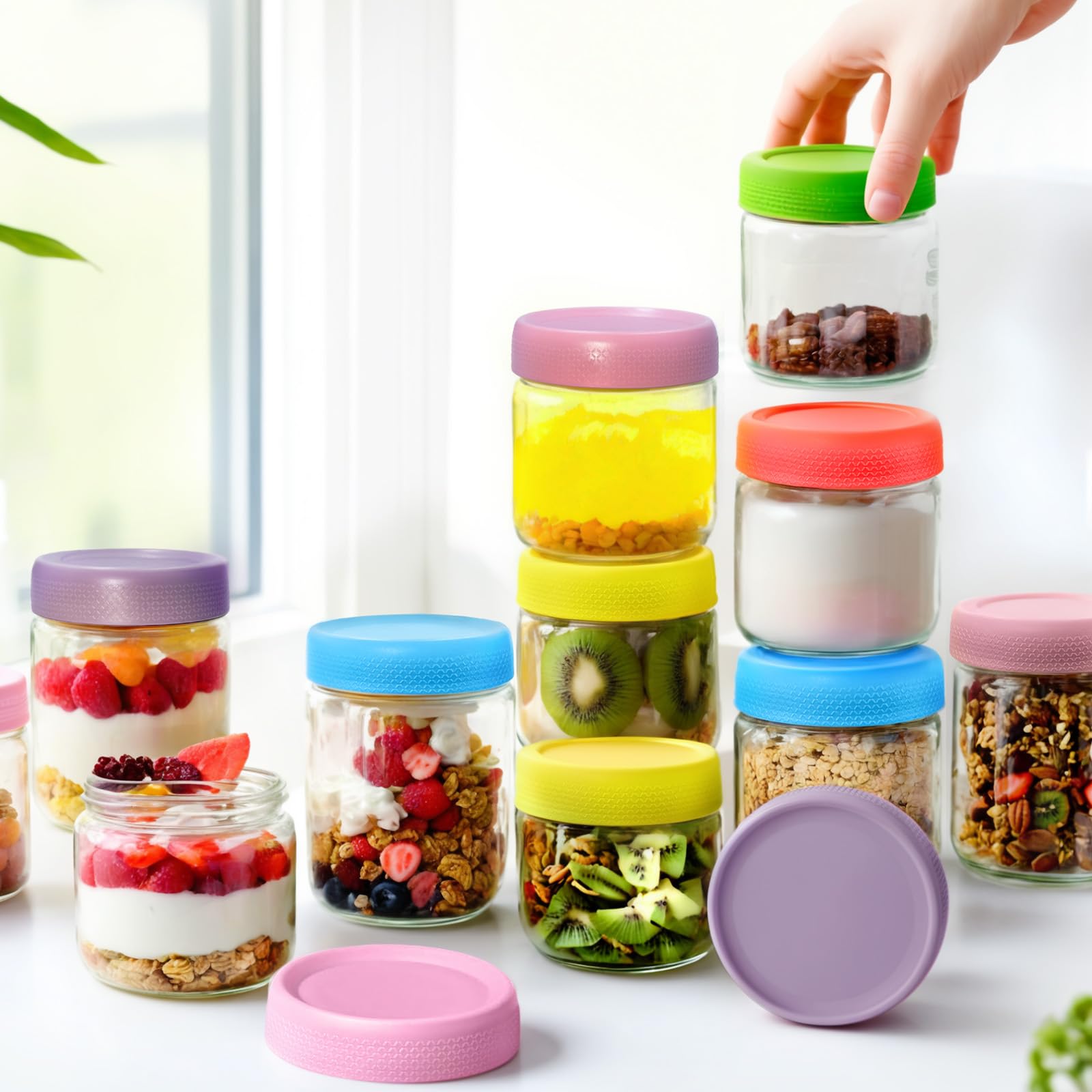 4 Pack 10oz Glass Mason Jars with Airtight Lids - BPA-Free Leakproof Storage Containers for Overnight Oats, Meal Prep, Pickling, Breakfast & Leftovers | Perfect for Kitchen Organization, Pantry Storage & Homemade Gifts