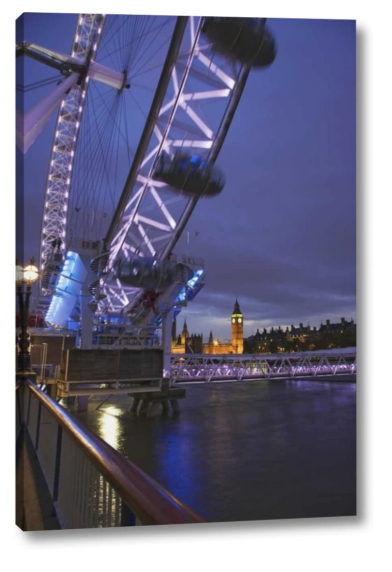 Great Britain, London Cityscape at Twilight by Dennis Flaherty - 16x24 Inch Canvas Wall Art Print, Gallery Wrapped, Ready to Hang - Perfect for Living Room, Bedroom or Office Decor
