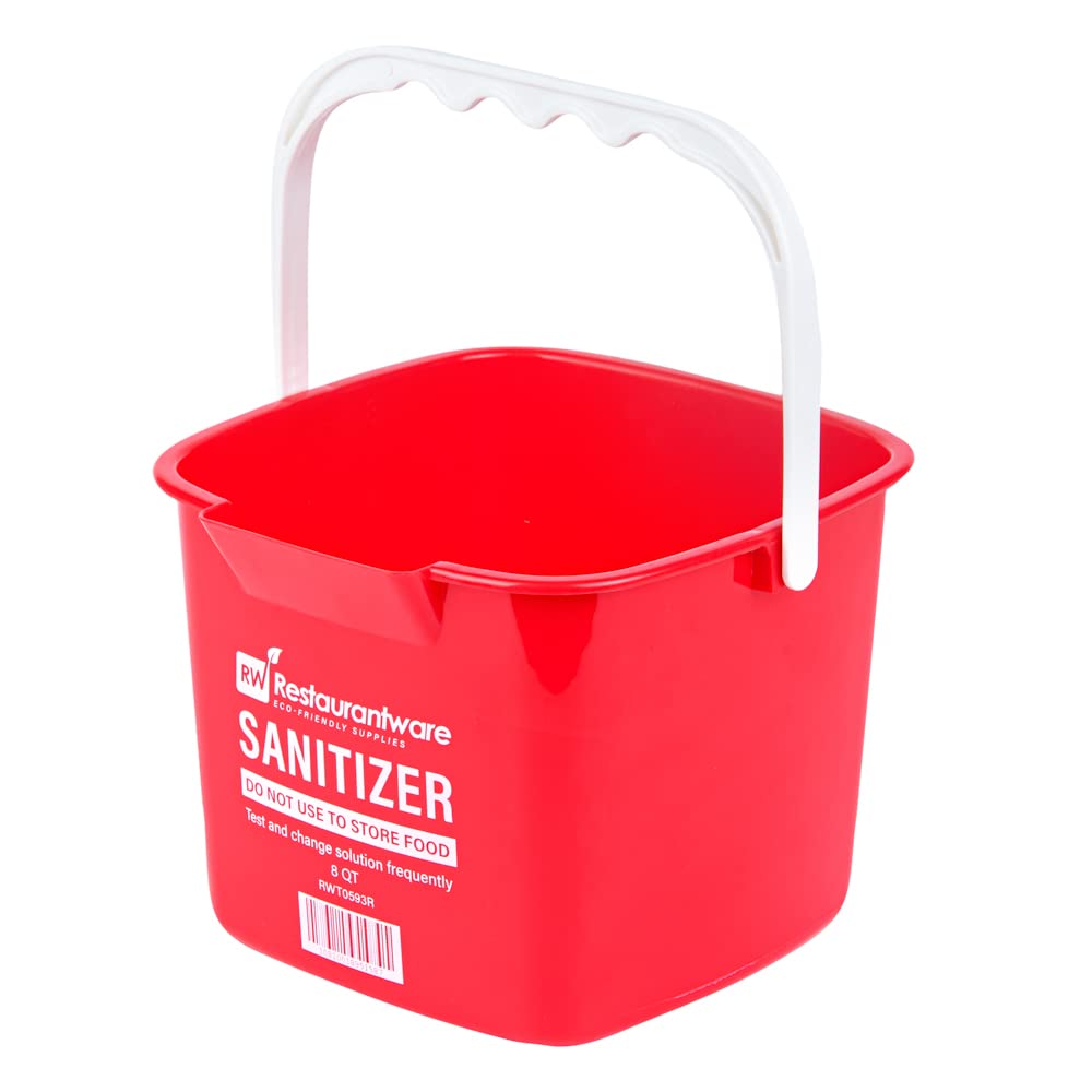 Restaurantware RW Clean 8 Quart Square Detergent Bucket with Built-In Measurements, Spout & Handle - Red Plastic Utility Pail for Home, Commercial Cleaning & Restaurant Use