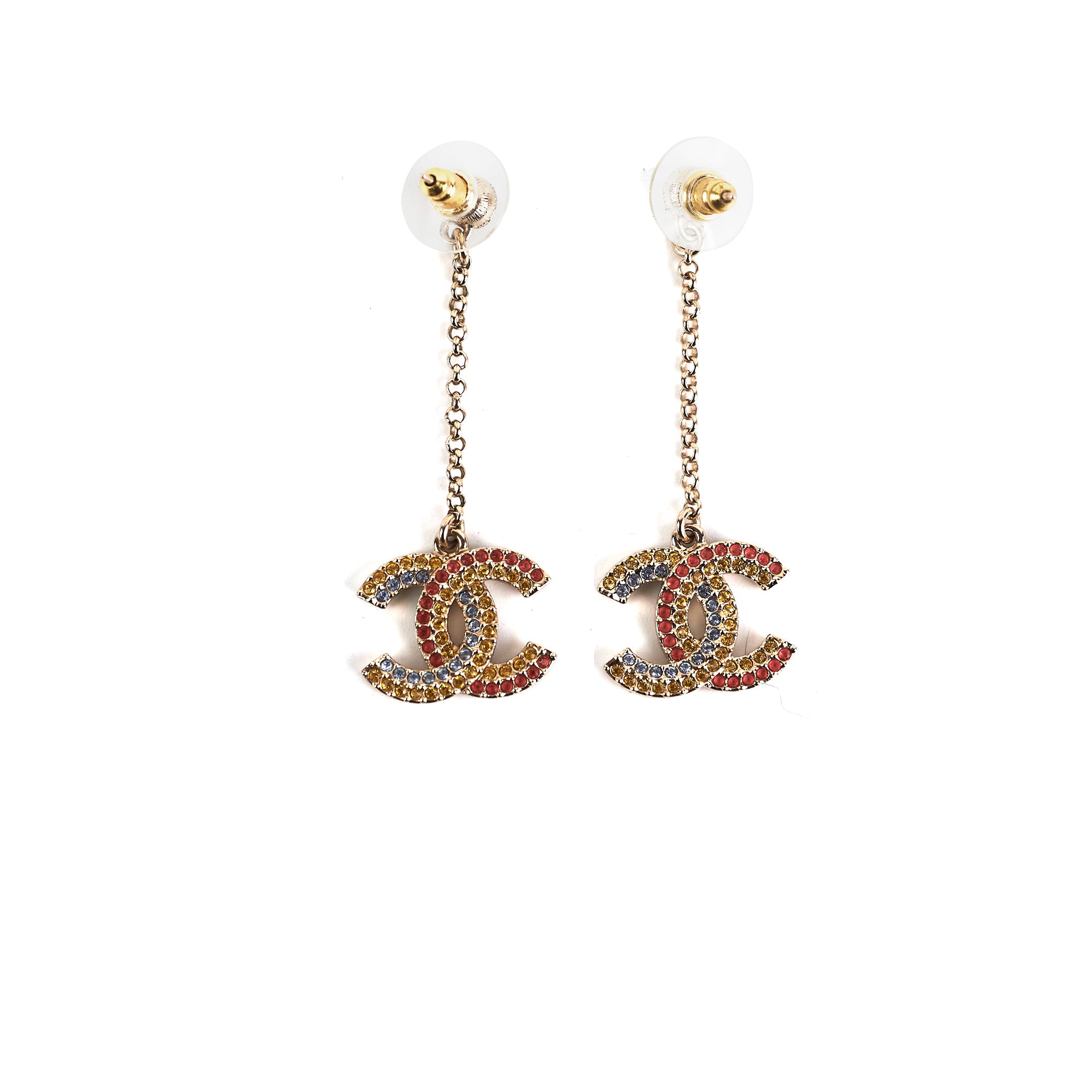 Chanel Long CC Colored Stone Earrings - Fashion Jewelry for Women | Elegant Costume Earrings for Parties, Weddings & Special Occasions
