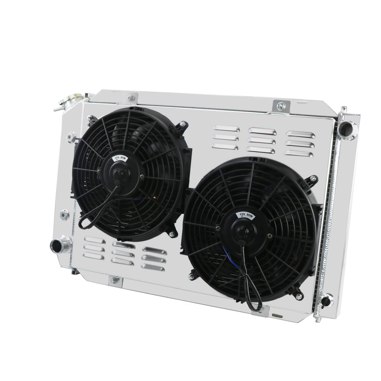 Aluminum Radiator Compatible with Ford Fairmont Granada LTD Mustang Thunderbird 1975-93 & Mercury Capri Cougar Marquis Monarch 1975-88 - 3 Row High Performance Cooling System with Dual 12