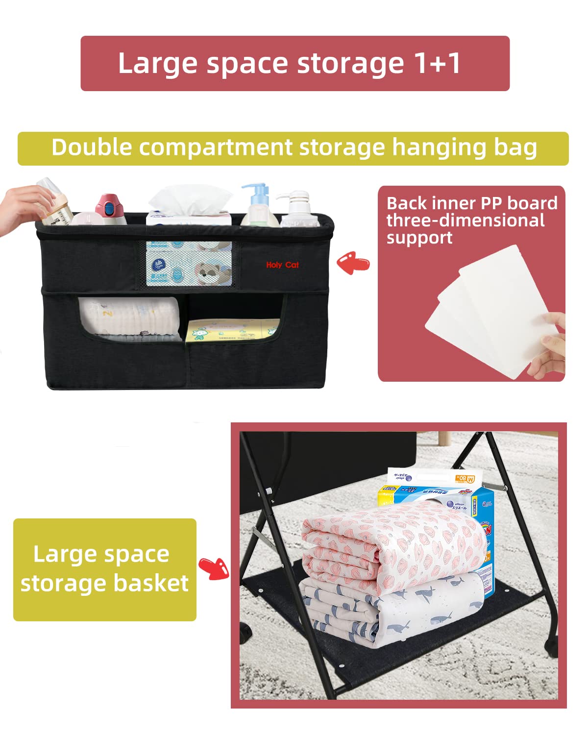 Portable Baby Changing Table with Wheels - Adjustable Height Folding Diaper Station, Mobile Nursery Stand with Storage Rack for Newborns - Lightweight & Sturdy (Black) | Perfect for Nursery, Bedroom, and Travel Use